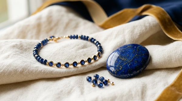 September birthstone jewelry with a deep blue gemstone bracelet and polished lapis lazuli