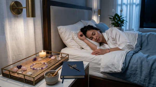 Crystal bracelet and calming bedside crystals for sleep routine
