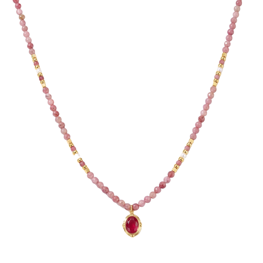 Rose Stone Necklace in 18K Gold Plated Copper