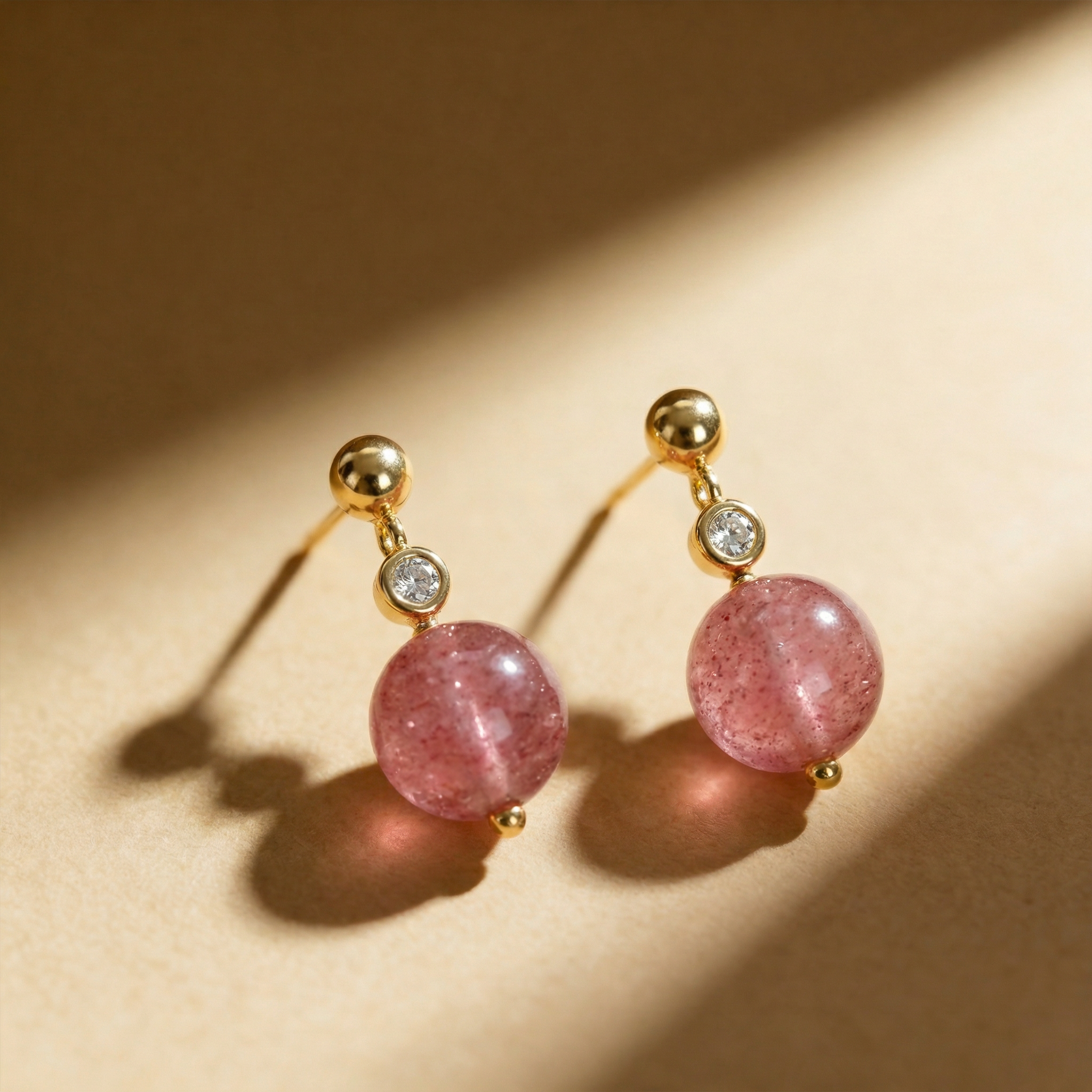 Strawberry Quartz Cubic Zirconia Necklace in 14K Gold Plated Metal