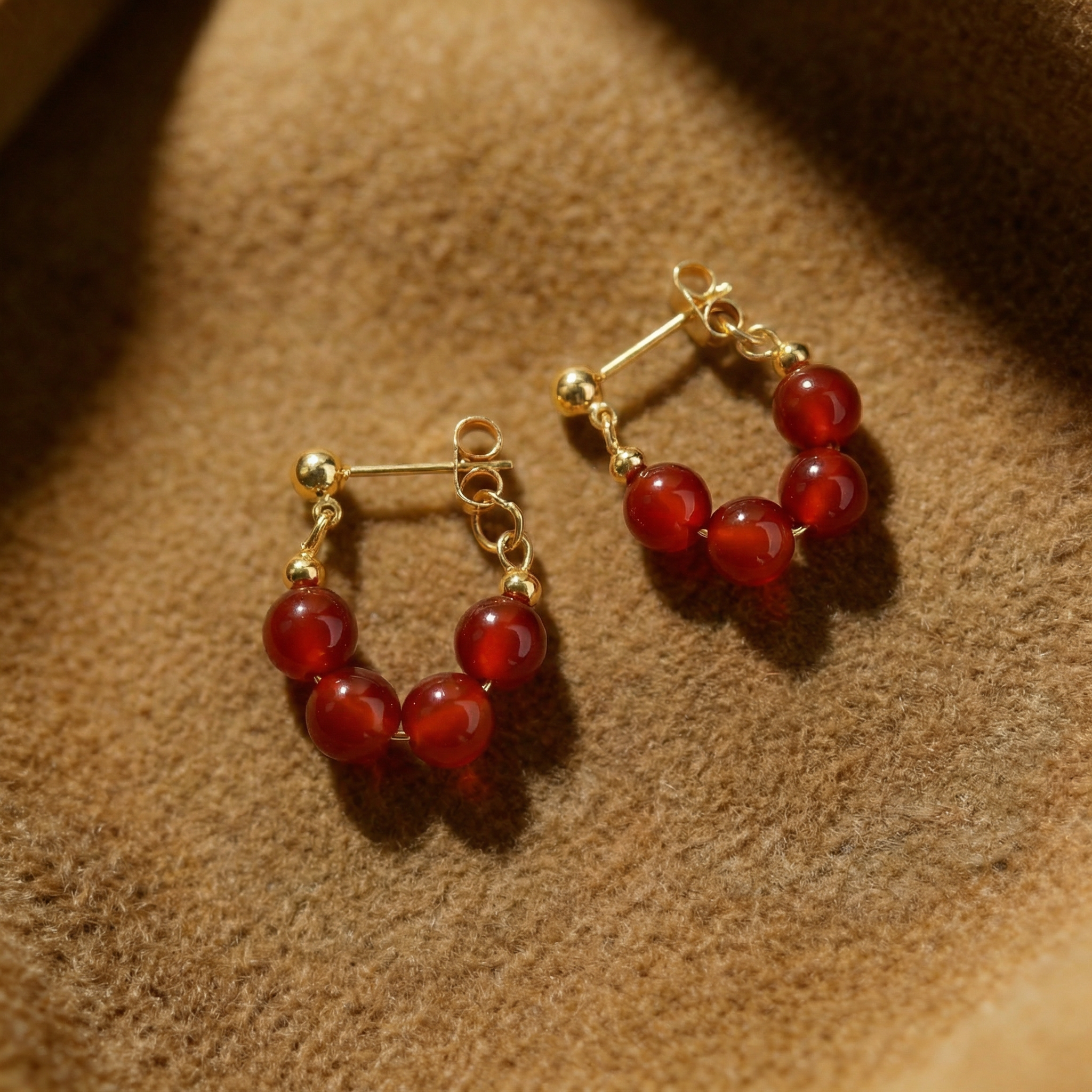 Carnelian Earrings in 14K Gold Plated Copper