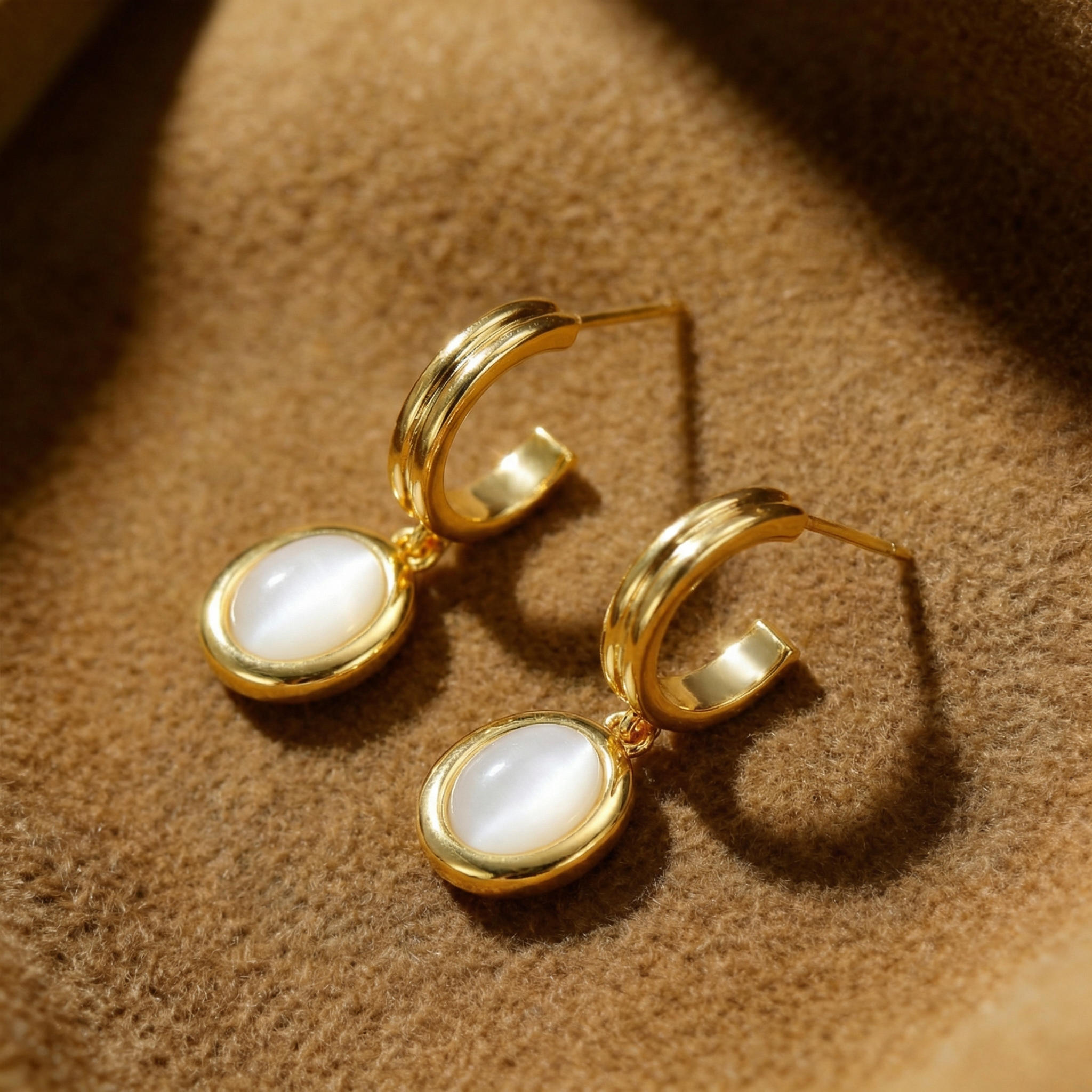 Tiger's Eye Earrings in 18K Gold-Plated Copper
