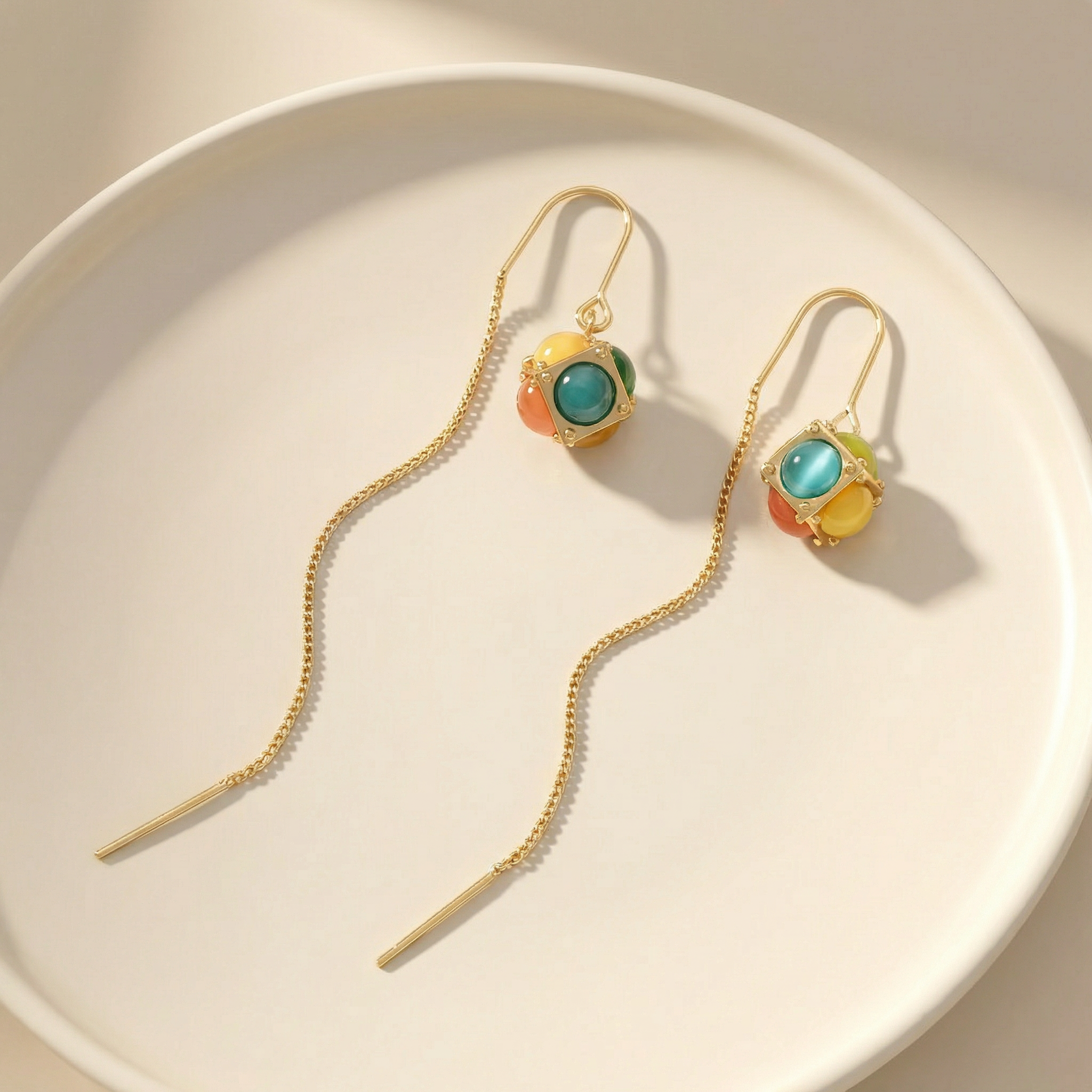 Cube Cat's Eye Earrings in 14K Gold-Plated Copper