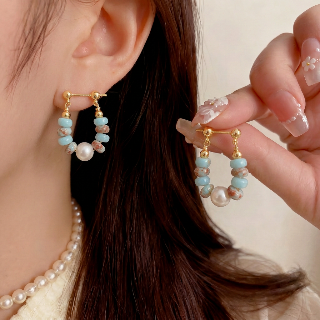 Shoushan Stone Earrings in 14K Gold-Plated Copper