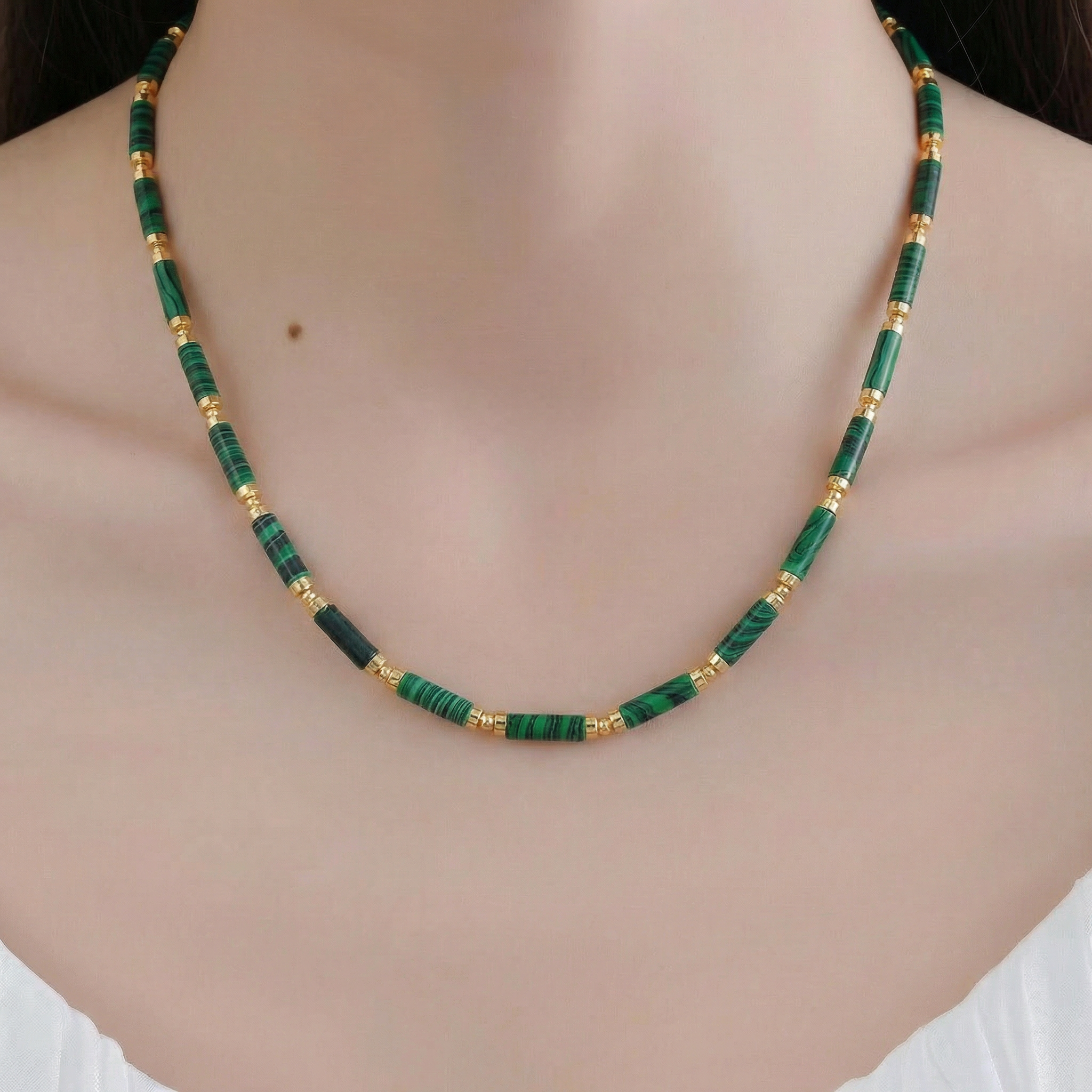 Malachite Necklace in 18K Gold-Plated Copper