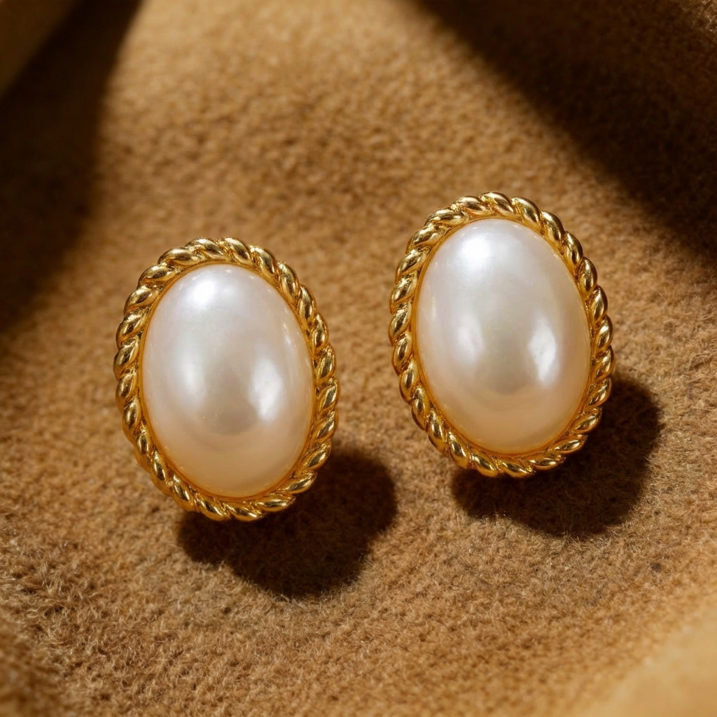 White Mother of Pearl Earrings in 18K Gold Plated Copper