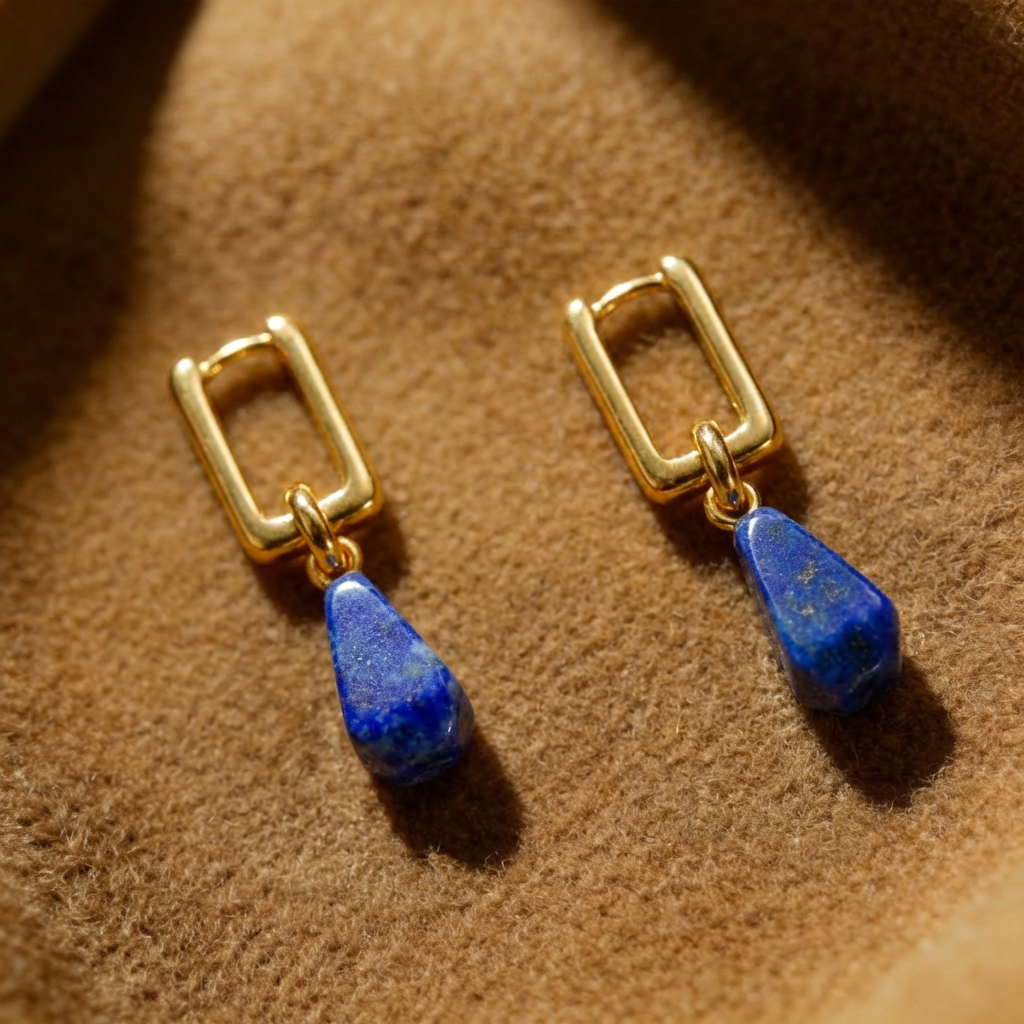 Lapis Lazuli Earrings in 18K Gold Plated Copper
