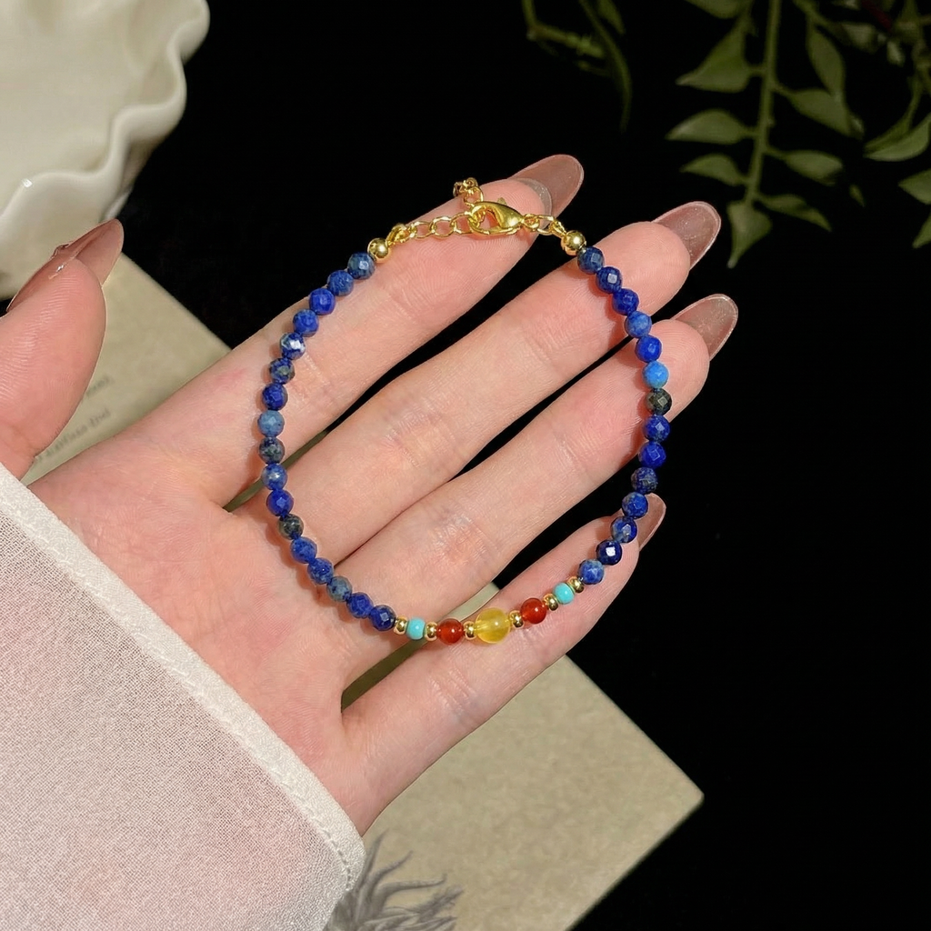 Lapis Lazuli, Carnelian & Turquoise Bracelet in 18K Gold-Plated Copper