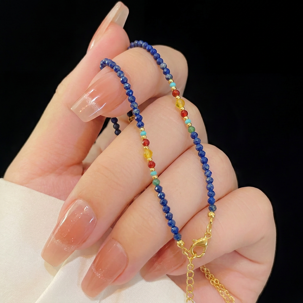 Lapis Lazuli, Carnelian & Turquoise Necklace in 18K Gold-Plated Copper