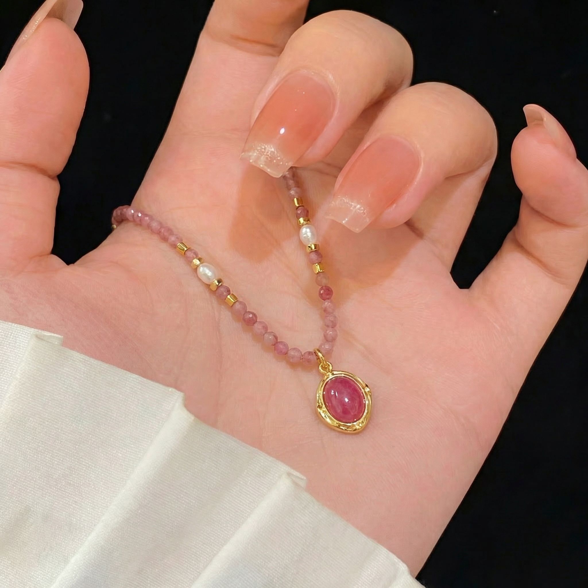 Rose Stone Necklace in 18K Gold Plated Copper