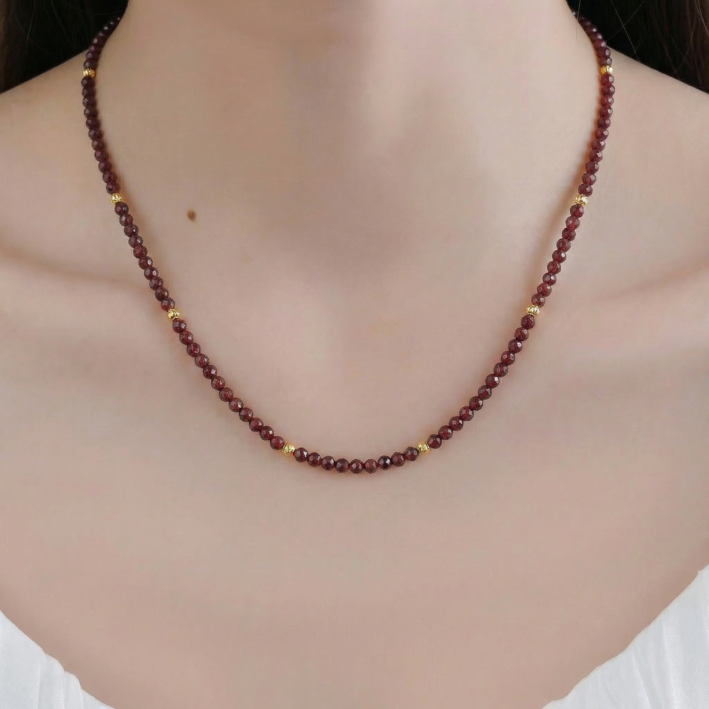 Red Garnet Necklace in 18K Gold-Plated Silver