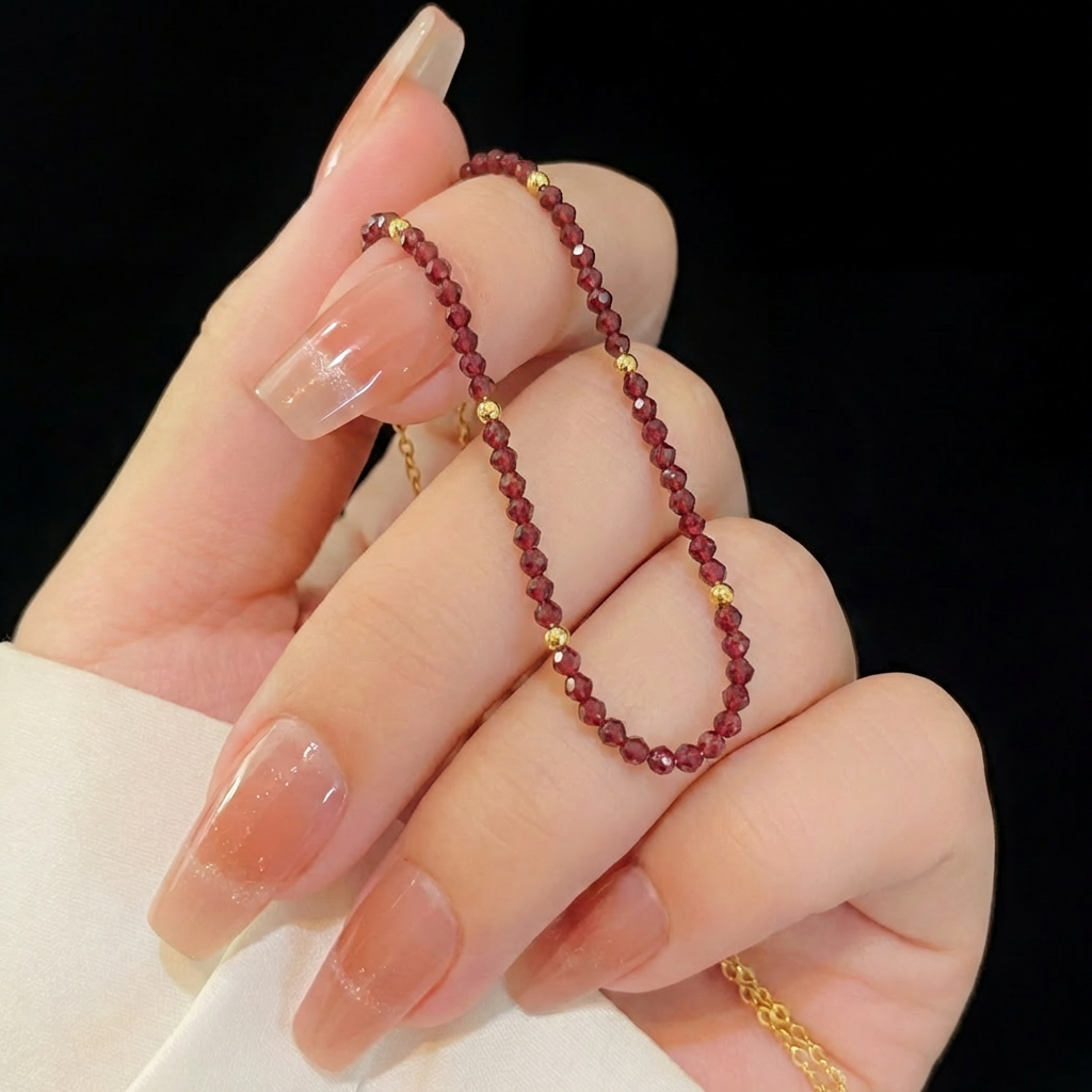 Red Garnet Necklace in 18K Gold-Plated Silver