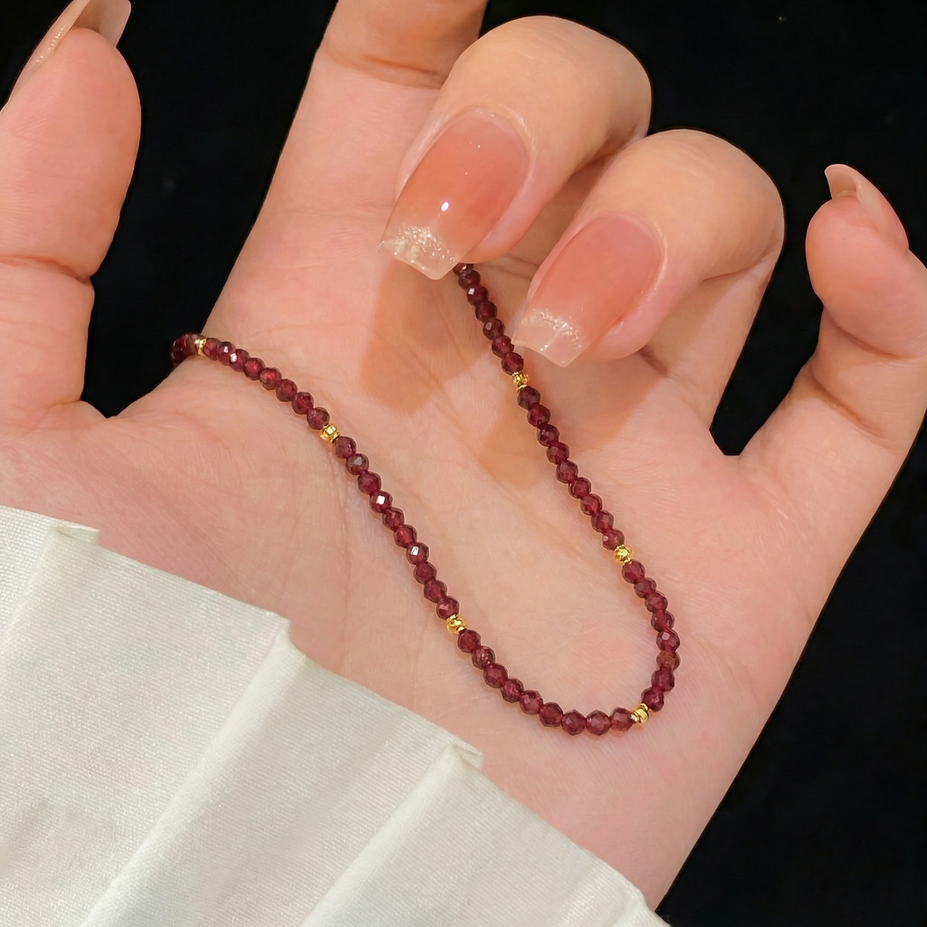 Red Garnet Necklace in 18K Gold-Plated Silver