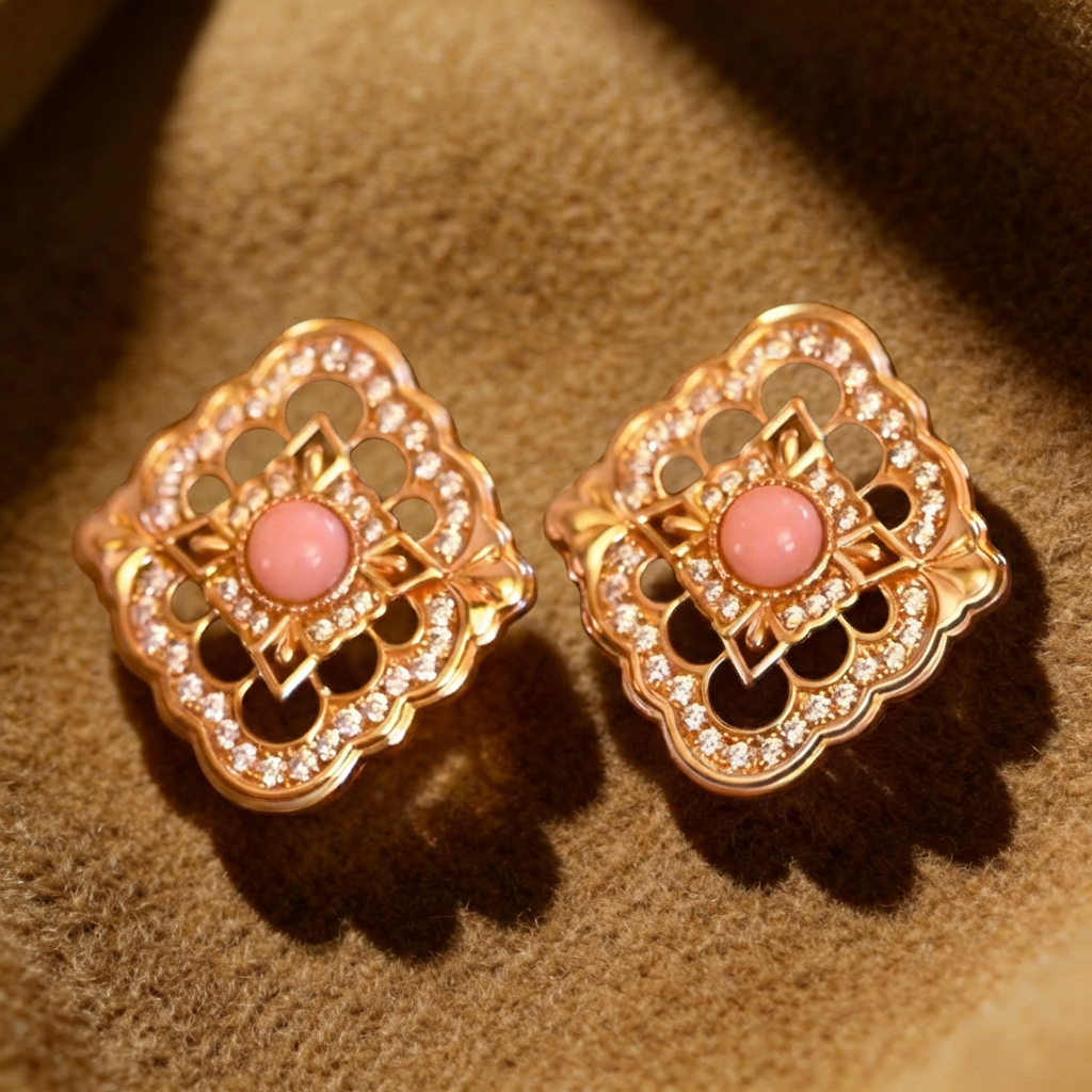 Pink Mother of Pearl Earrings in 18K Gold Plated Silver