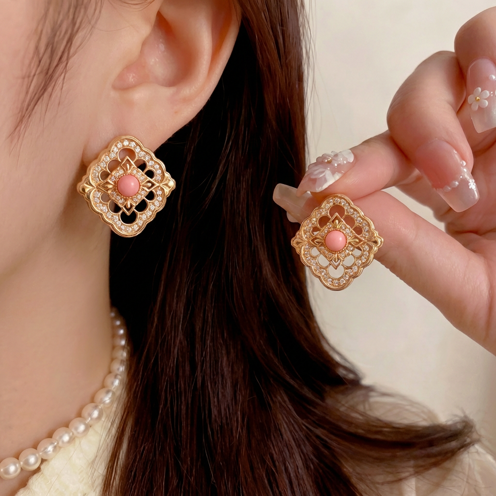 Pink Mother of Pearl Earrings in 18K Gold Plated Silver