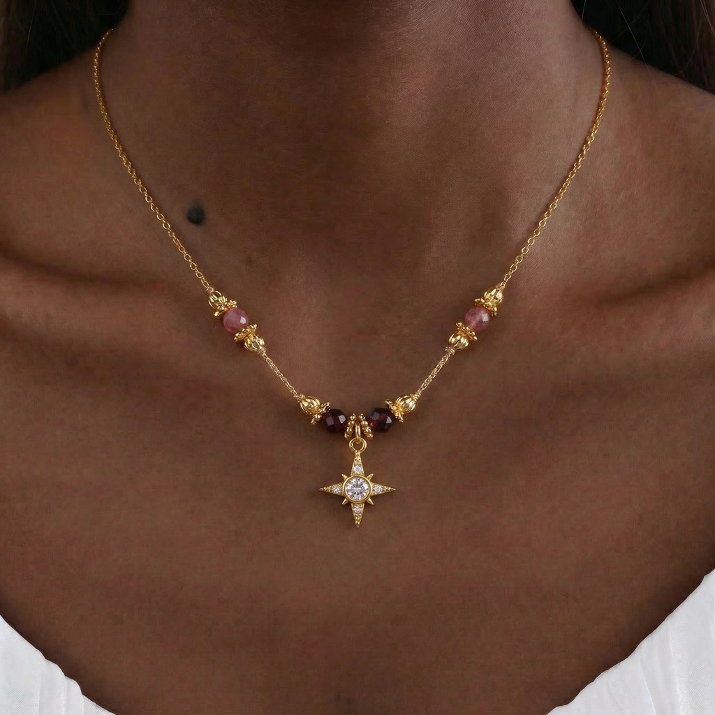 Pink Tourmaline Necklace in 18K Gold Plated Copper