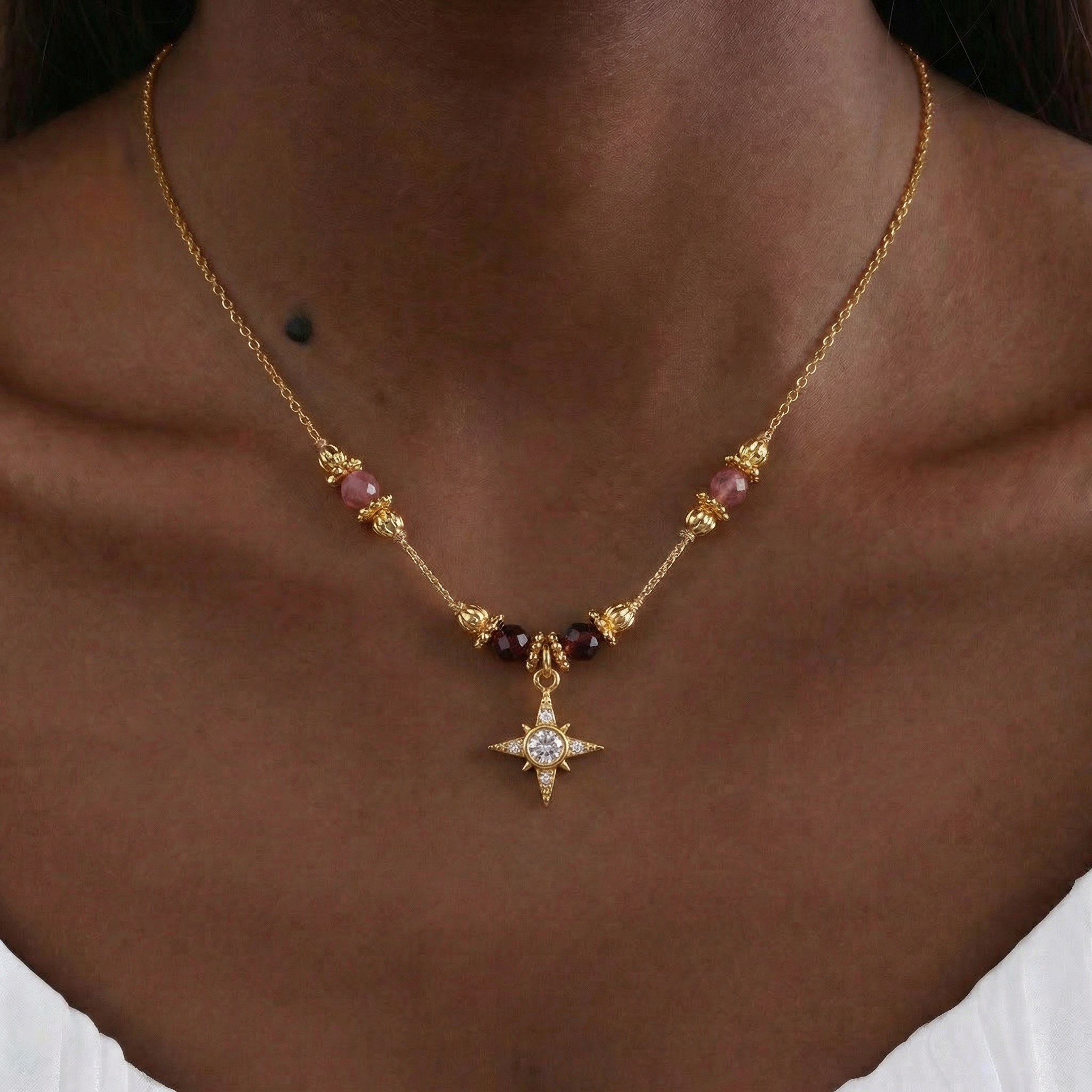 Pink Tourmaline Necklace in 18K Gold Plated Copper