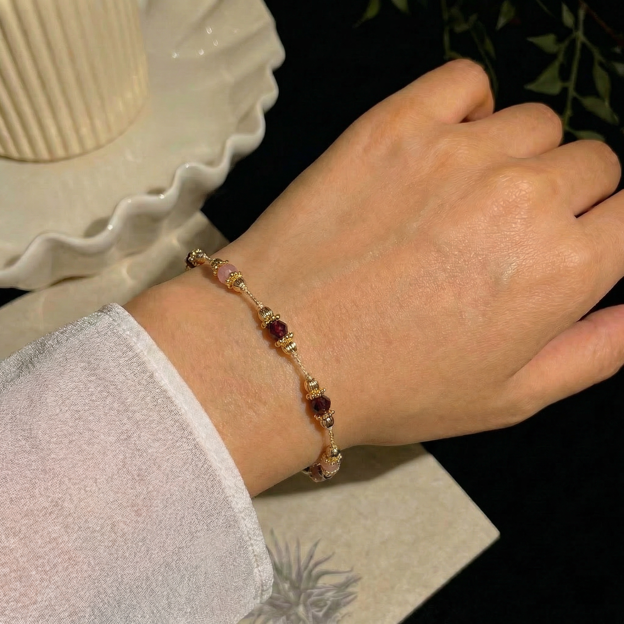 Pink Tourmaline Bracelet in 18K Gold Plated Copper