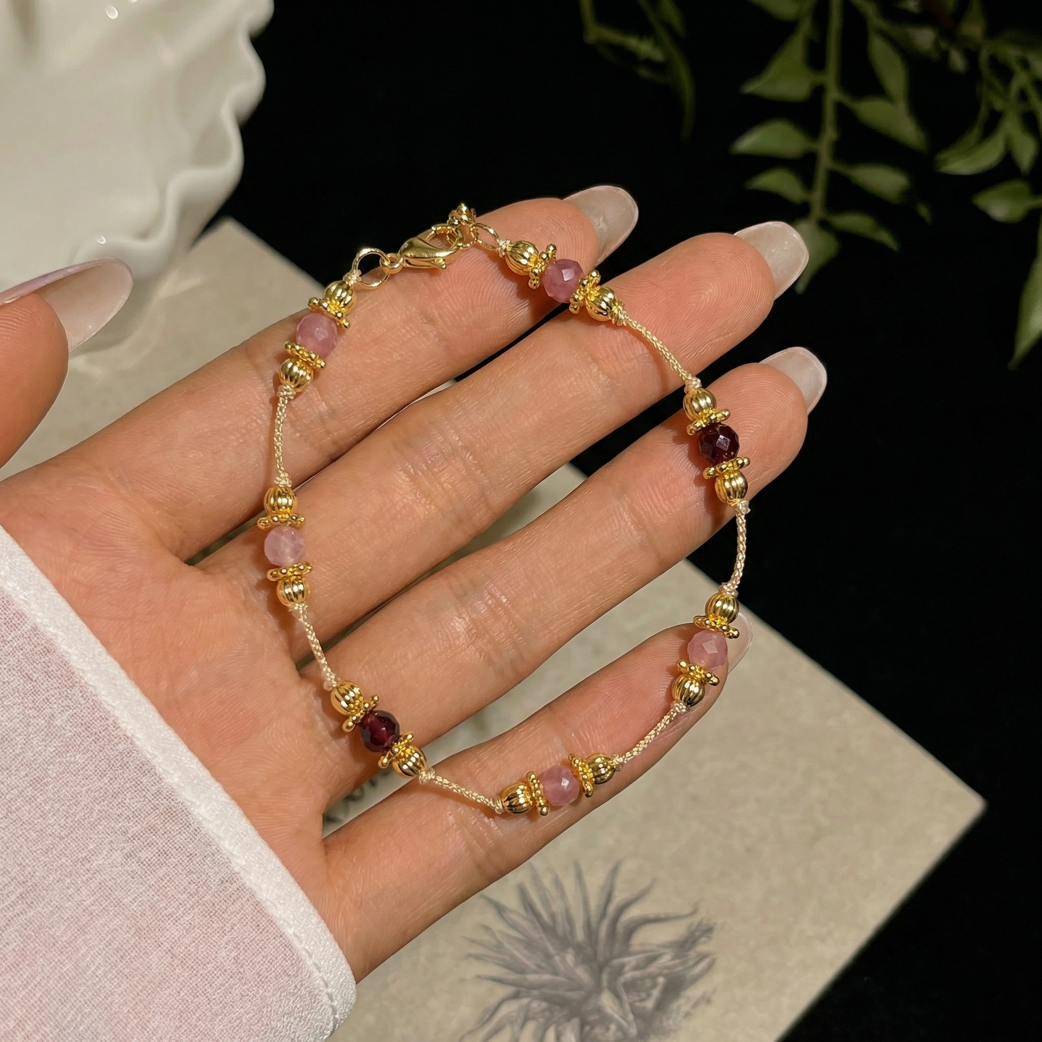Pink Tourmaline Bracelet in 18K Gold Plated Copper