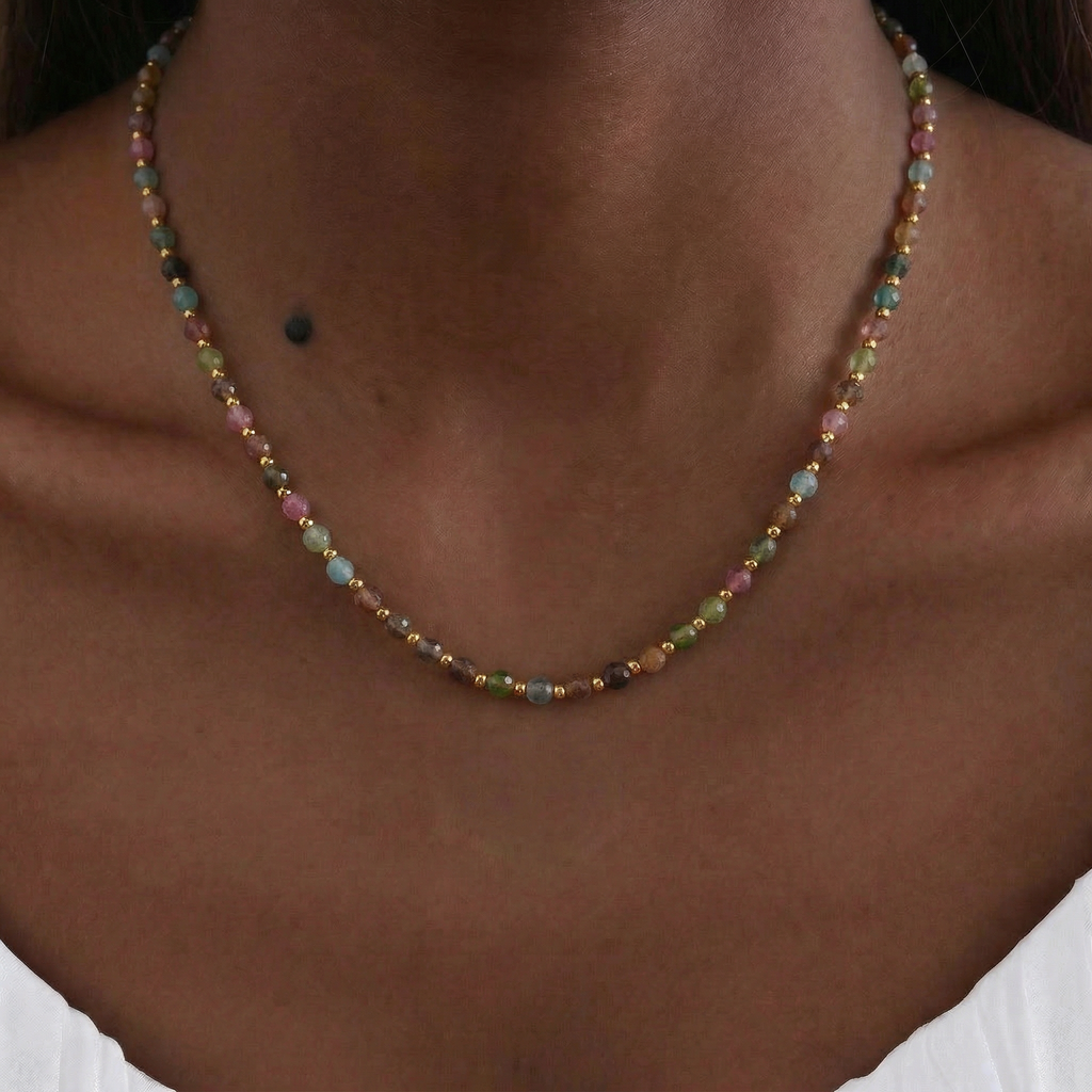 Tourmaline Necklace in 18K Gold Plated Metal