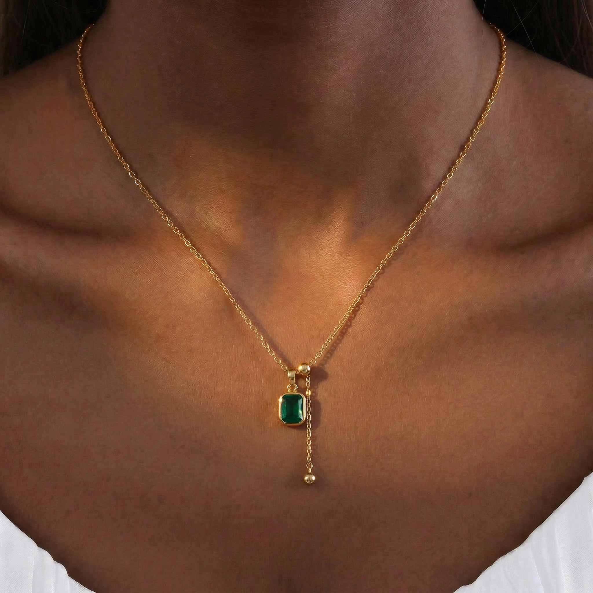 Green Chalcedony Pendant Necklace in 18K Gold-Plated Copper