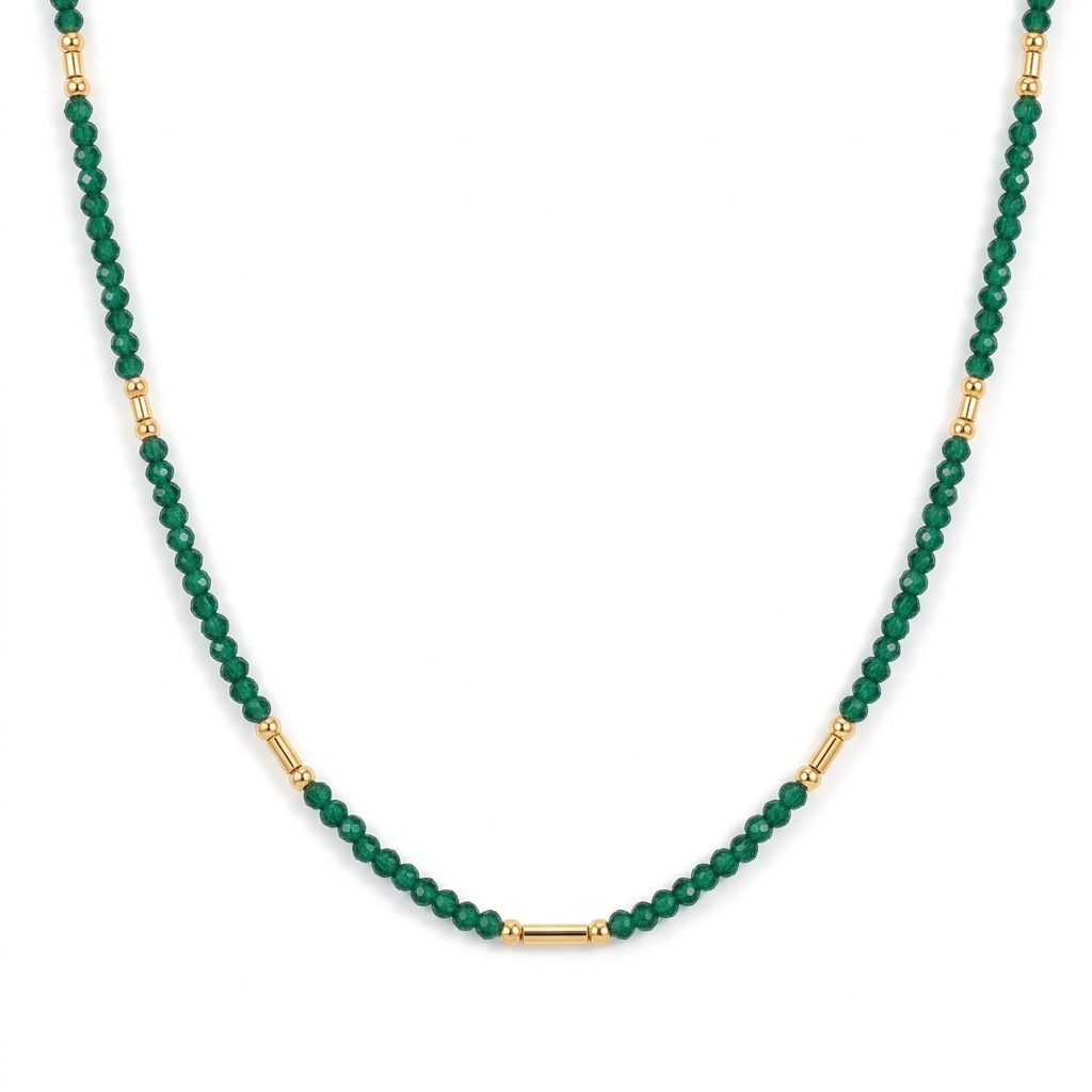 Green Chalcedony Necklace in 18K Gold Plated Copper