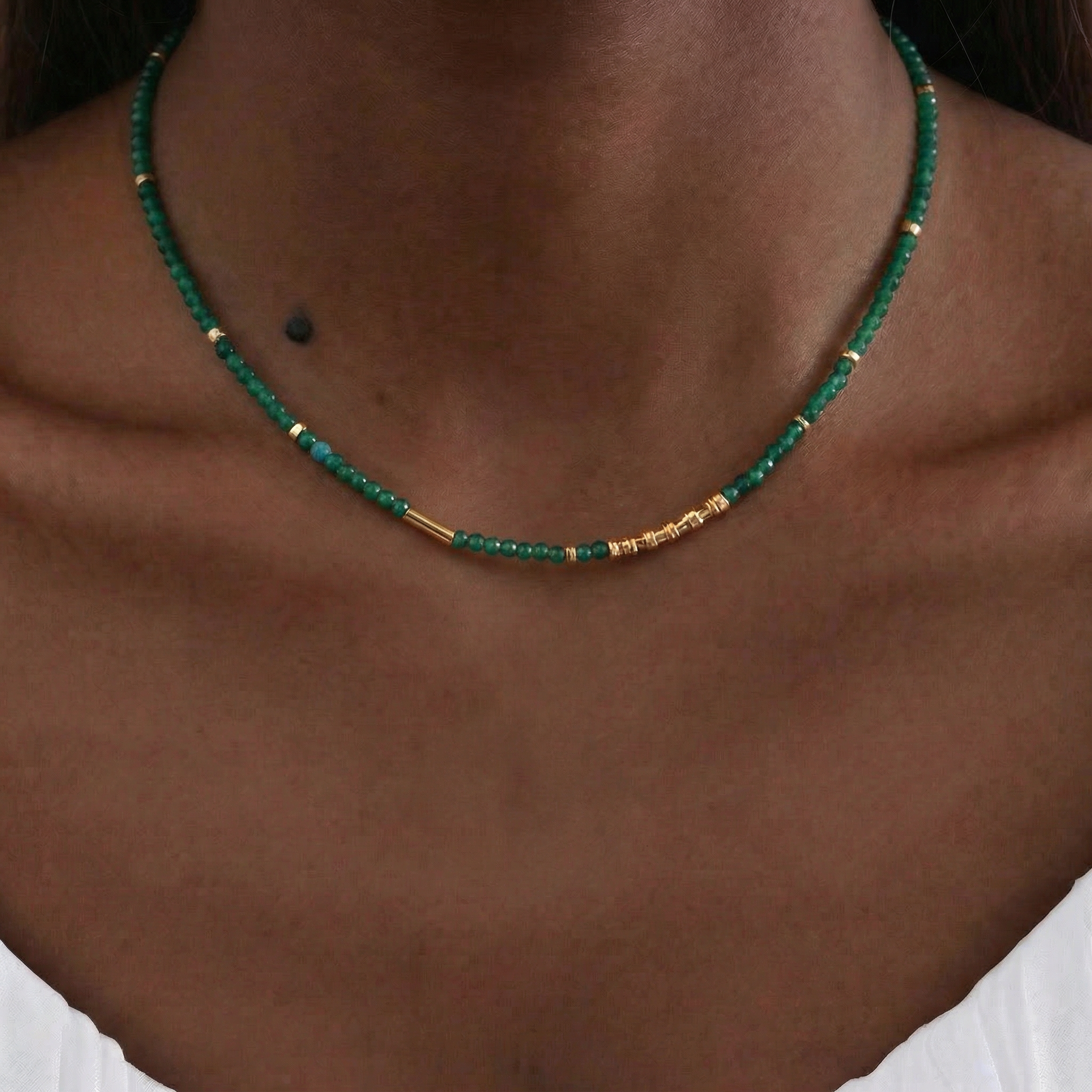 Green Chalcedony Necklace in 18K Gold Plated Copper