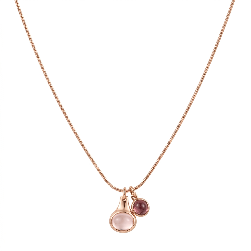 Rose Quartz & Strawberry Quartz Necklace in 18K Gold-Plated Copper
