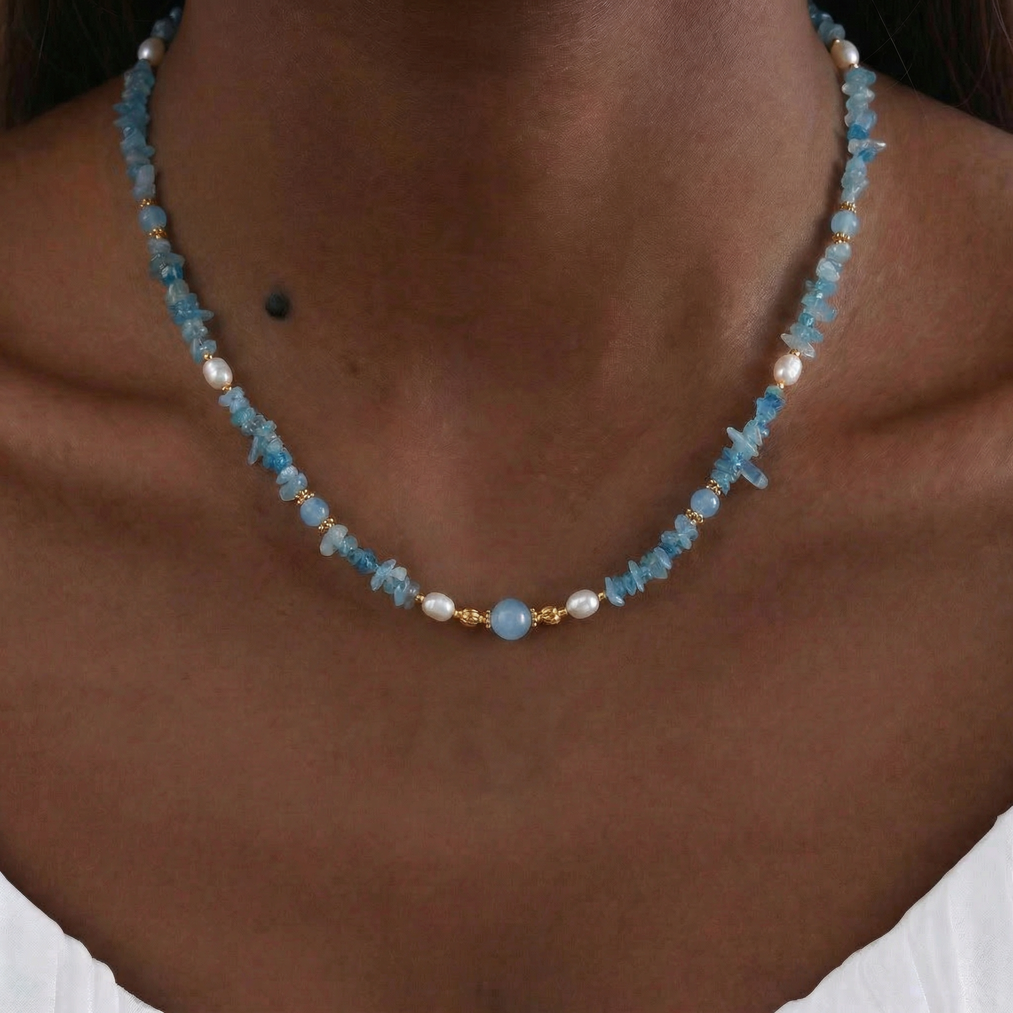 Aquamarine Necklace in 18K Gold Plated Copper