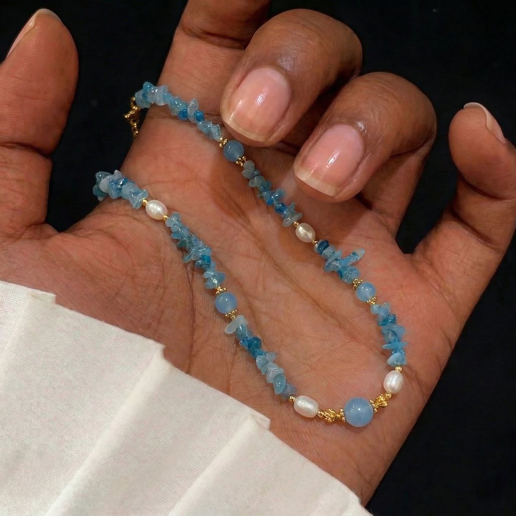 Aquamarine Necklace in 18K Gold Plated Copper