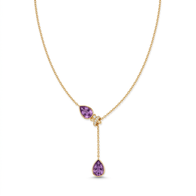 Heart Bead Drop Necklace in Clear Crystal or Amethyst