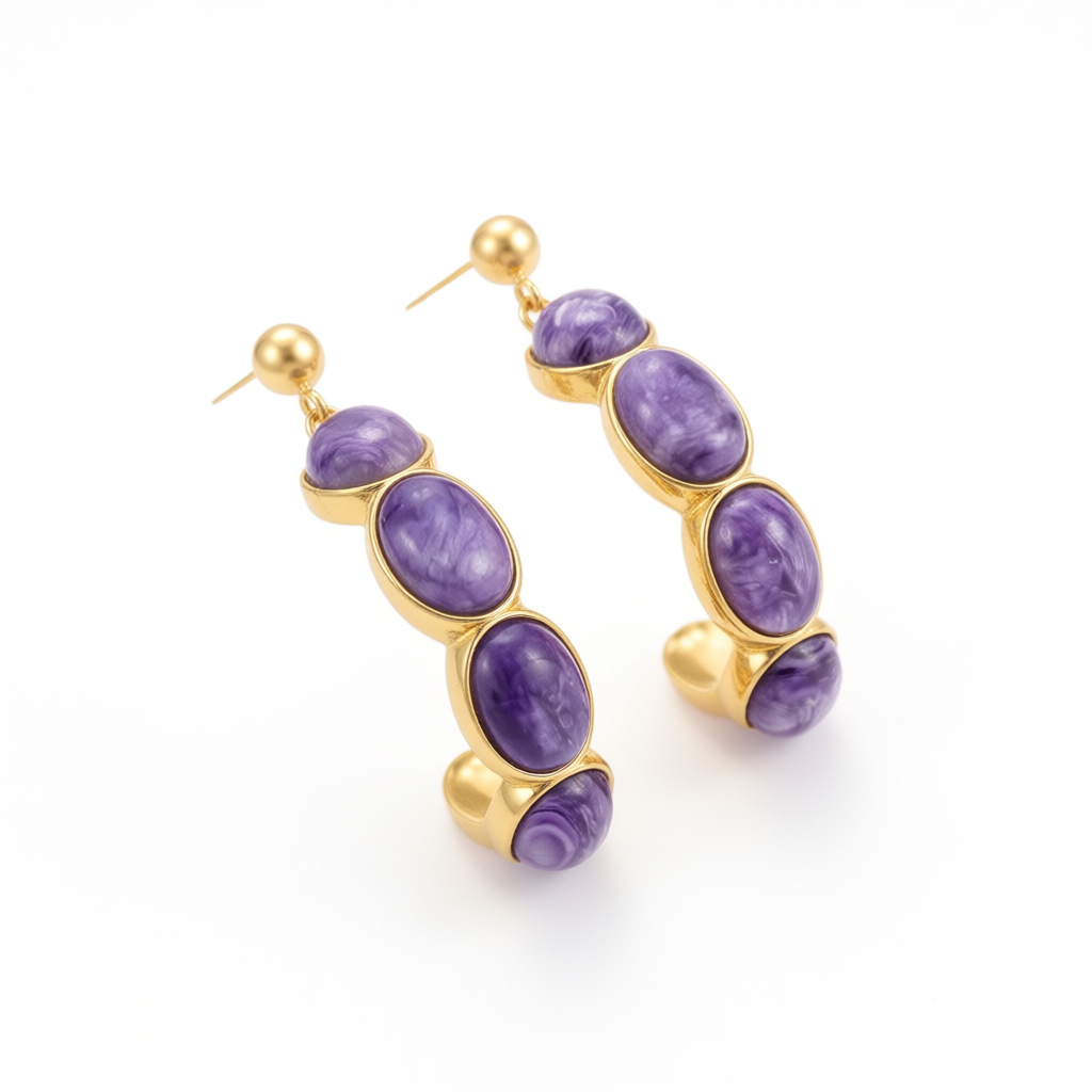 Oval Gemstone Hoop Earrings in Jasper or Sugilite