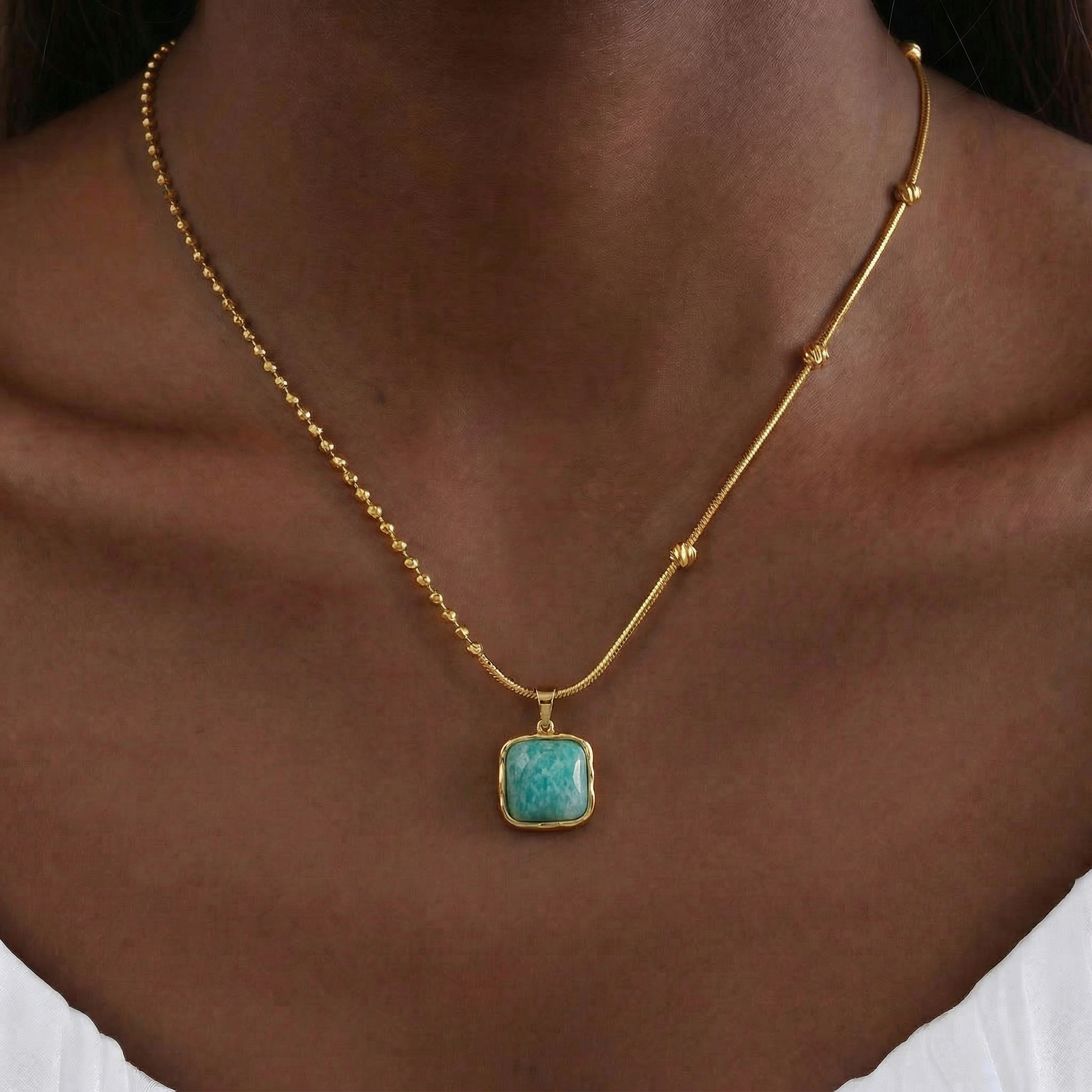 Amazonite Necklace in 18K Gold Plated Copper - CC