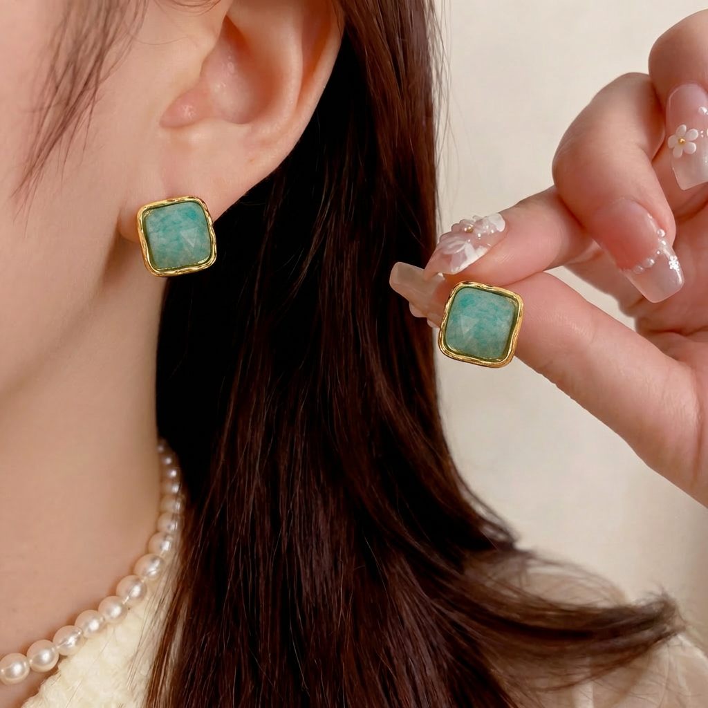 Amazonite Earrings in 18K Gold Plated Copper - CC