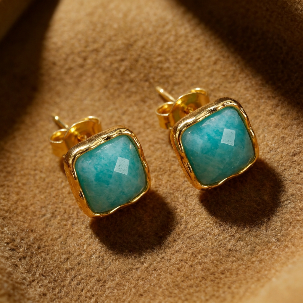 Amazonite Earrings in 18K Gold Plated Copper - CC