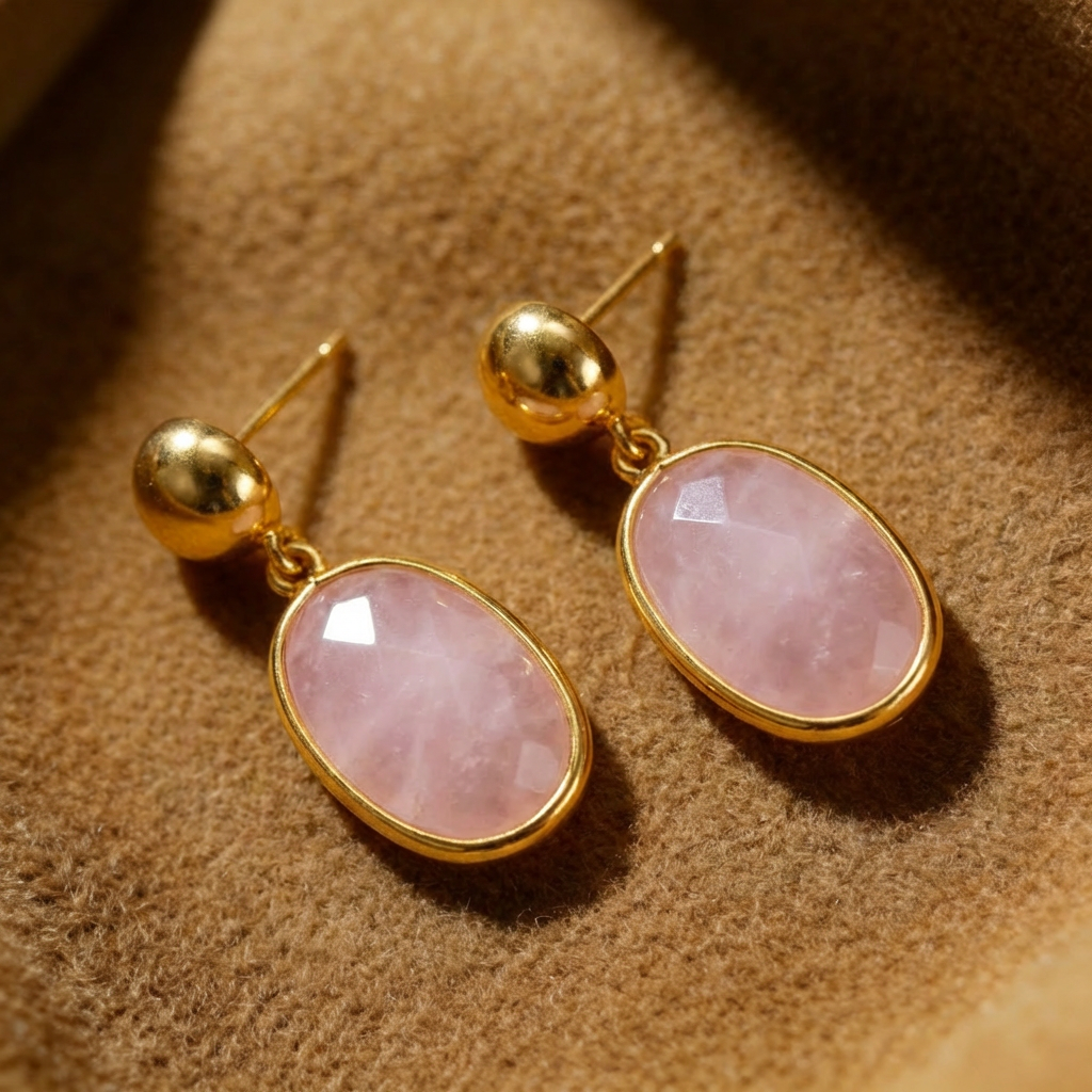 Amazonite Rose Stone Earrings in 18K Gold Plated Copper