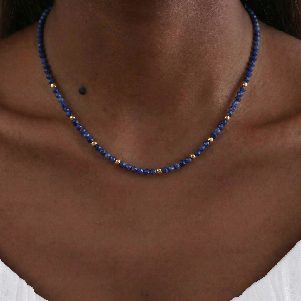 Gemstone Beaded Necklace in 18K Gold-Plated Metal