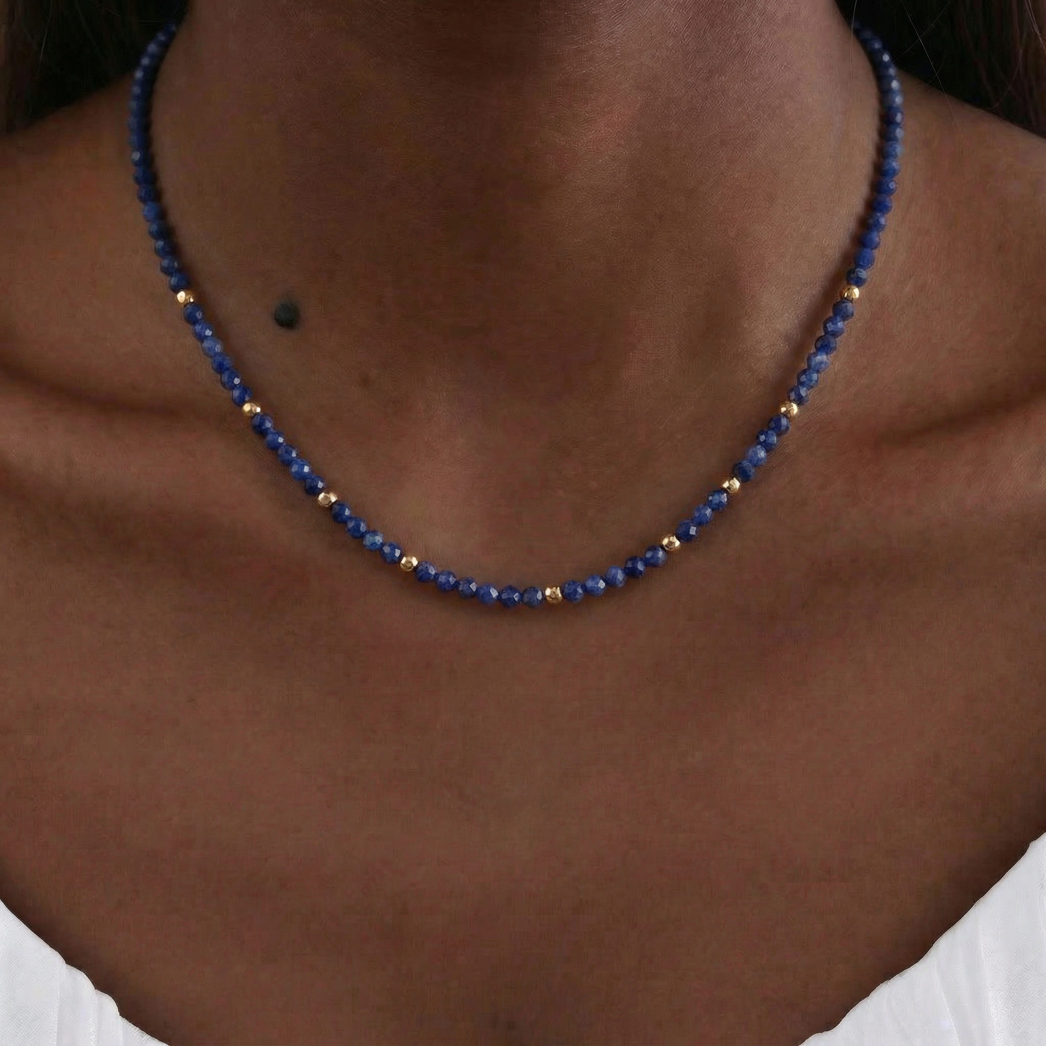 Gemstone Beaded Necklace in 18K Gold-Plated Metal