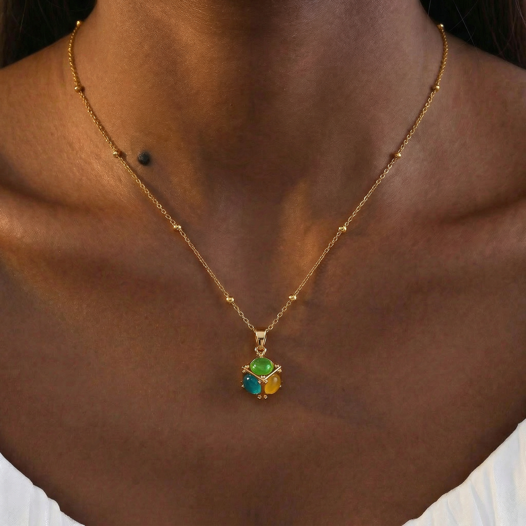 Cube Cat's Eye Necklace in 14K Gold-Plated Copper