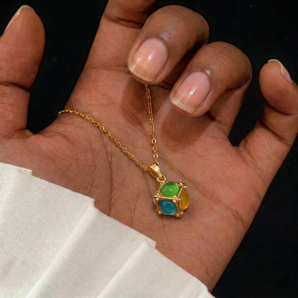 Cube Cat's Eye Necklace in 14K Gold-Plated Copper