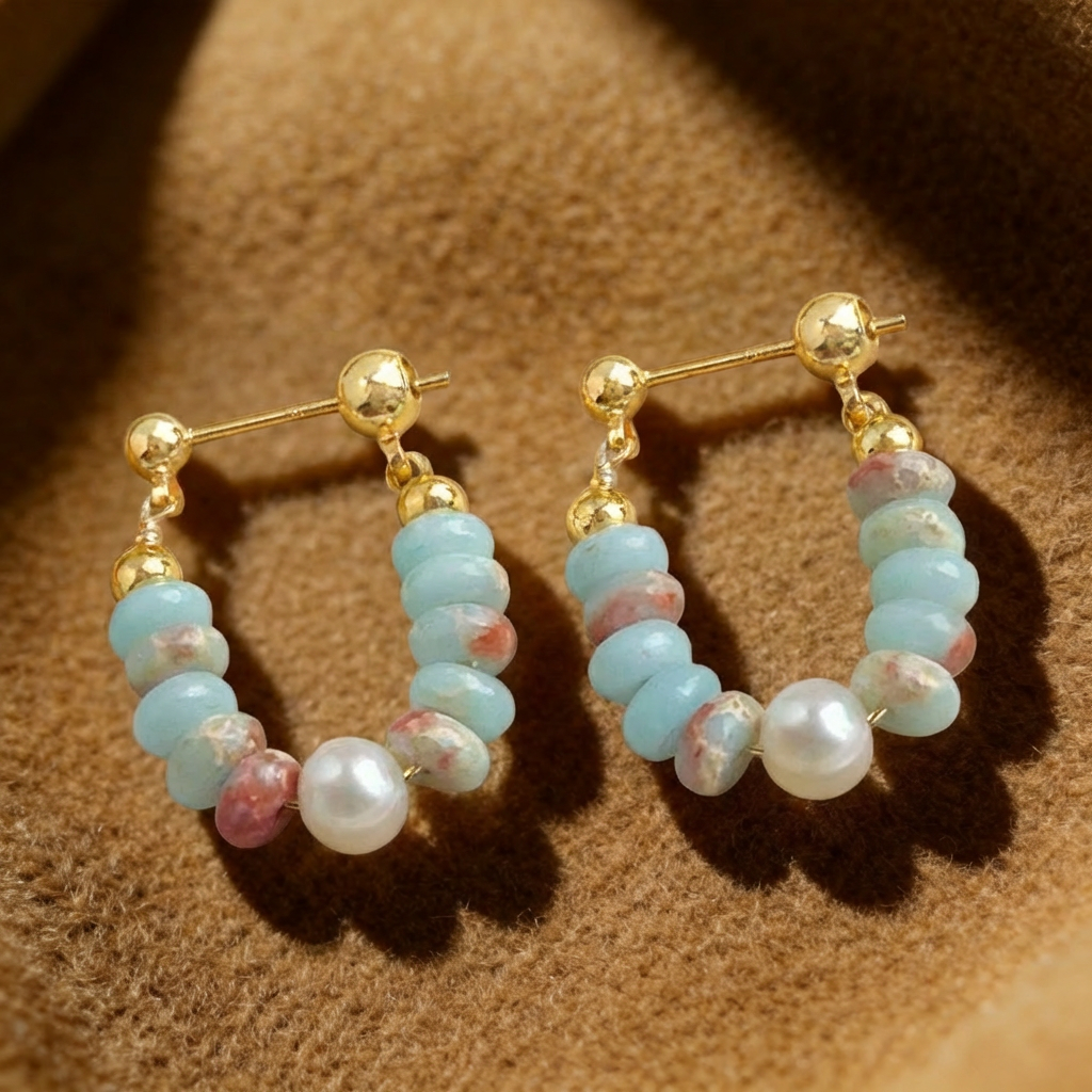 Shoushan Stone Earrings in 14K Gold-Plated Copper