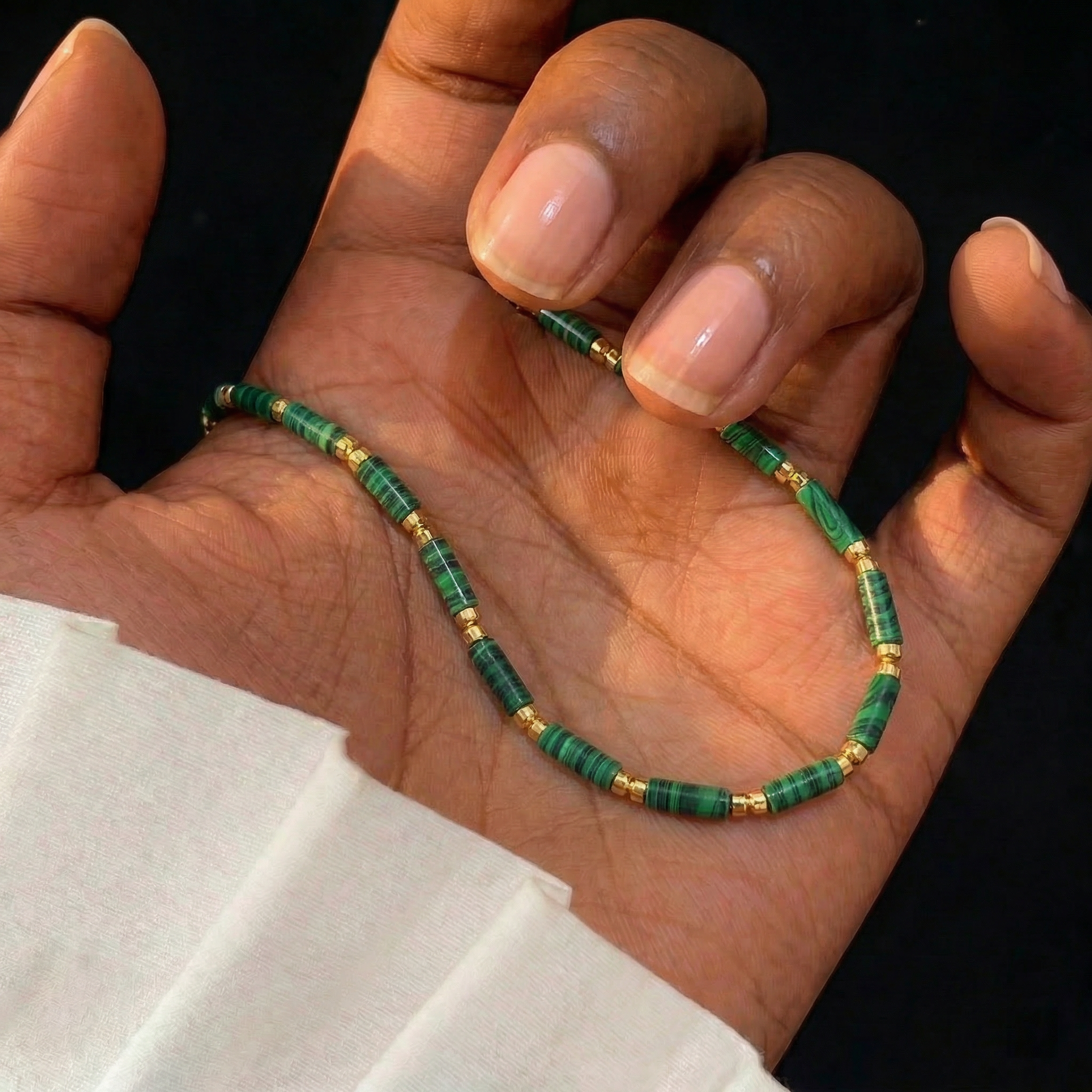 Malachite Necklace in 18K Gold-Plated Copper