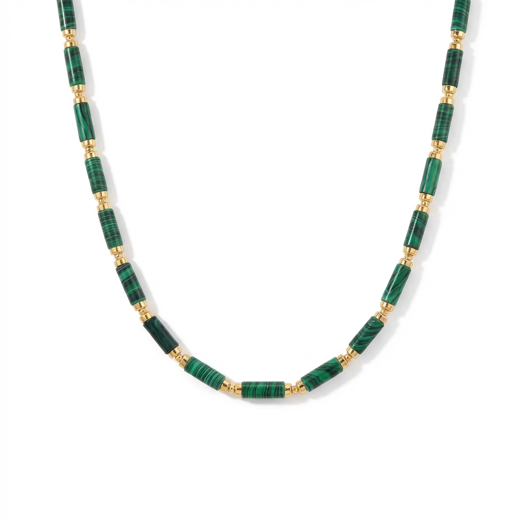 Malachite Necklace in 18K Gold-Plated Copper