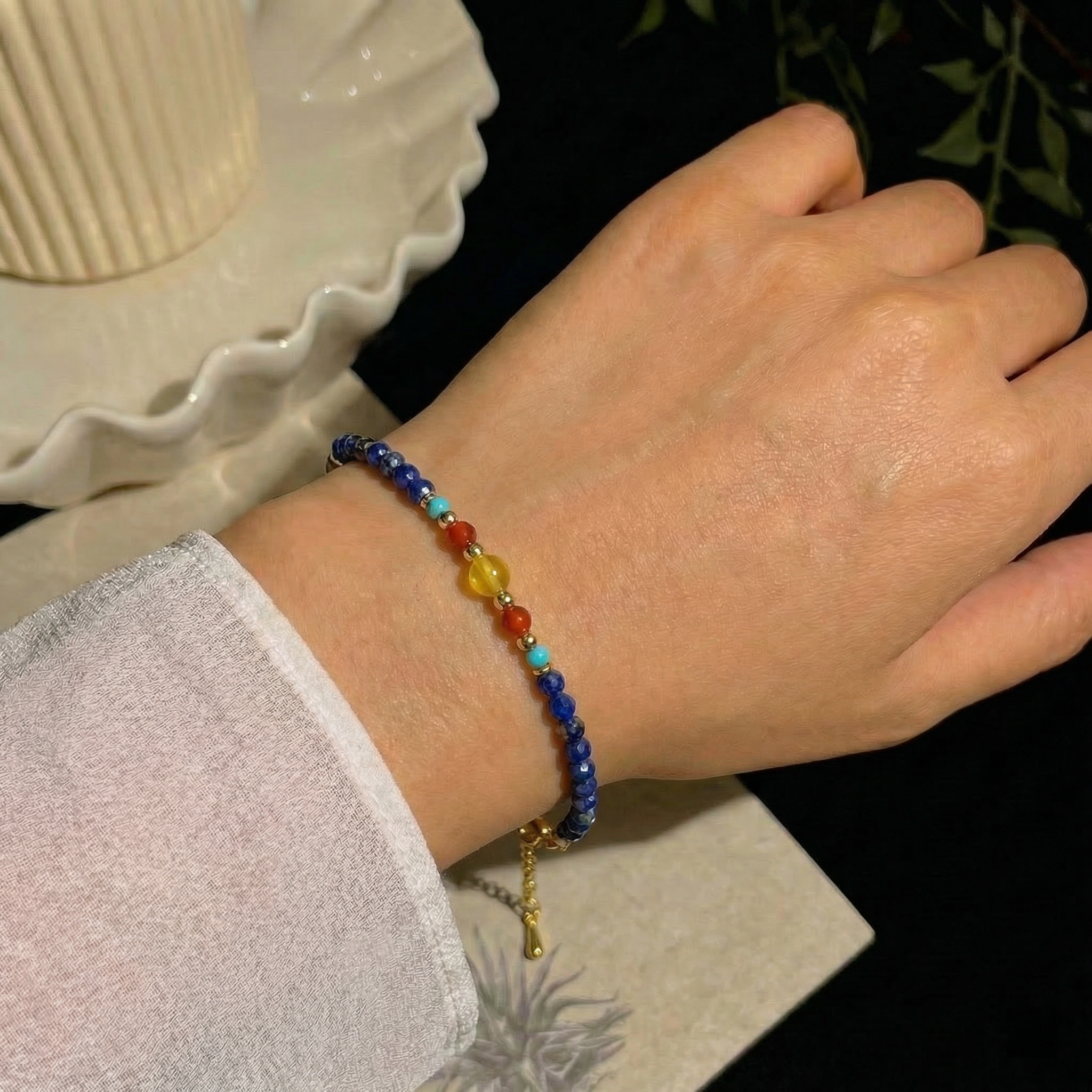 Lapis Lazuli, Carnelian & Turquoise Bracelet in 18K Gold-Plated Copper