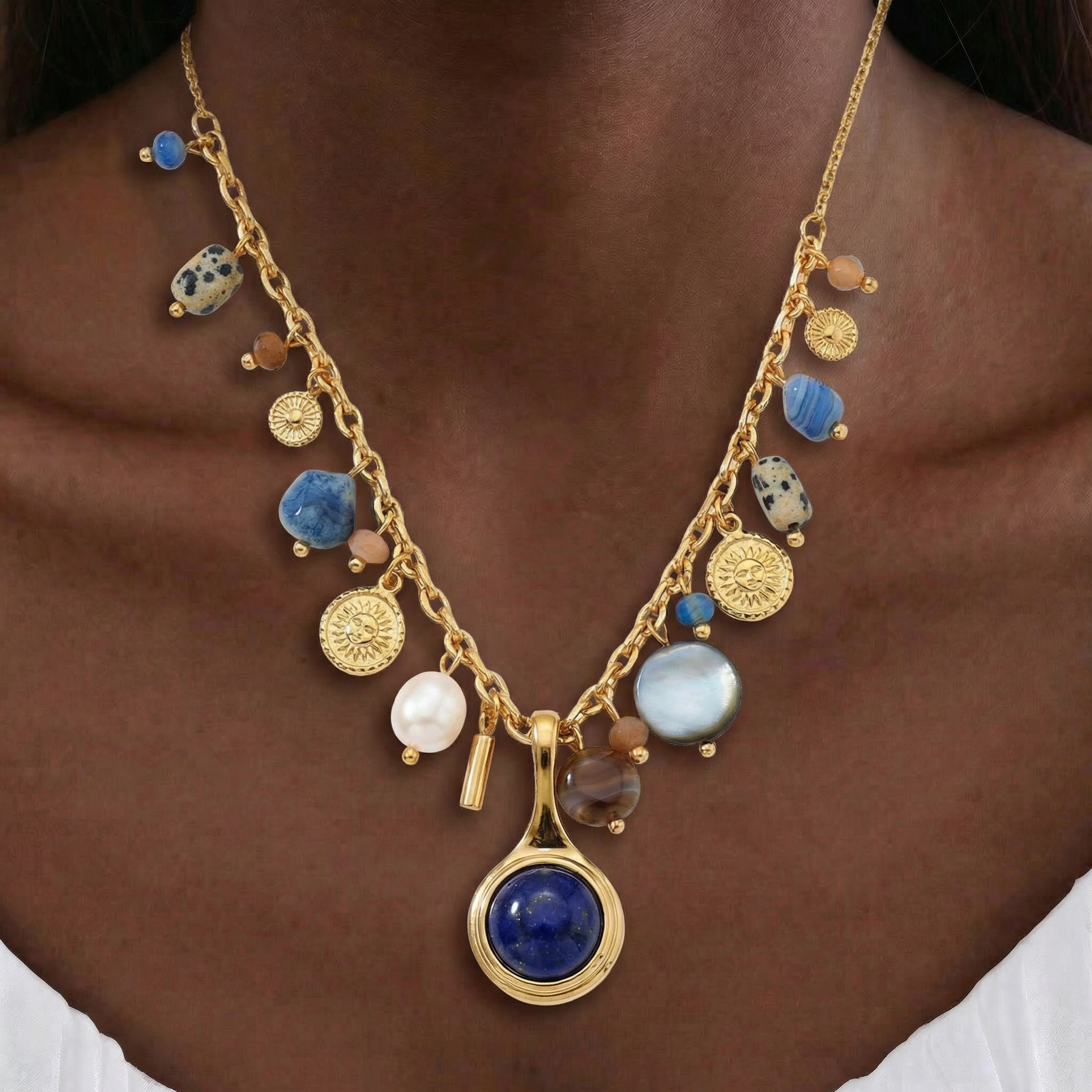 Pearl Detail Necklace in 18K Gold-Plated Copper