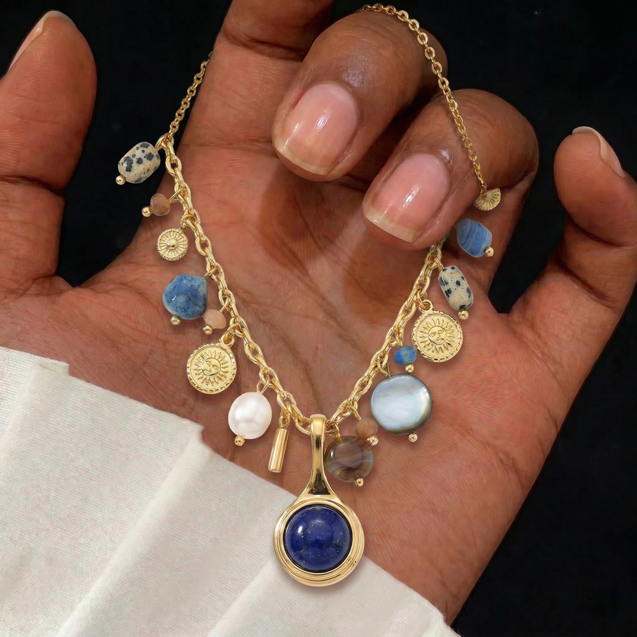 Pearl Detail Necklace in 18K Gold-Plated Copper