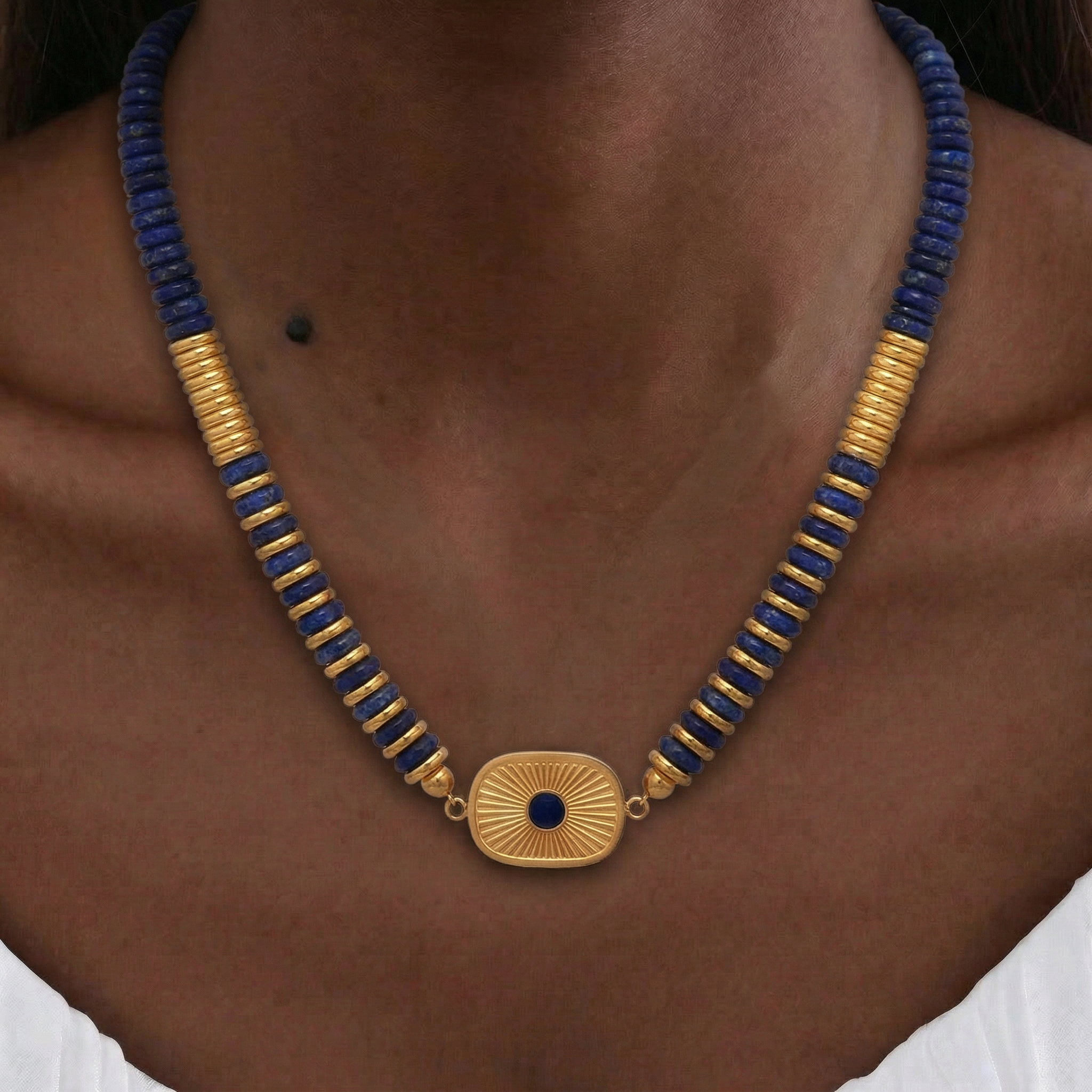 Lapis Lazuli Necklace in 18K Gold Plated Copper
