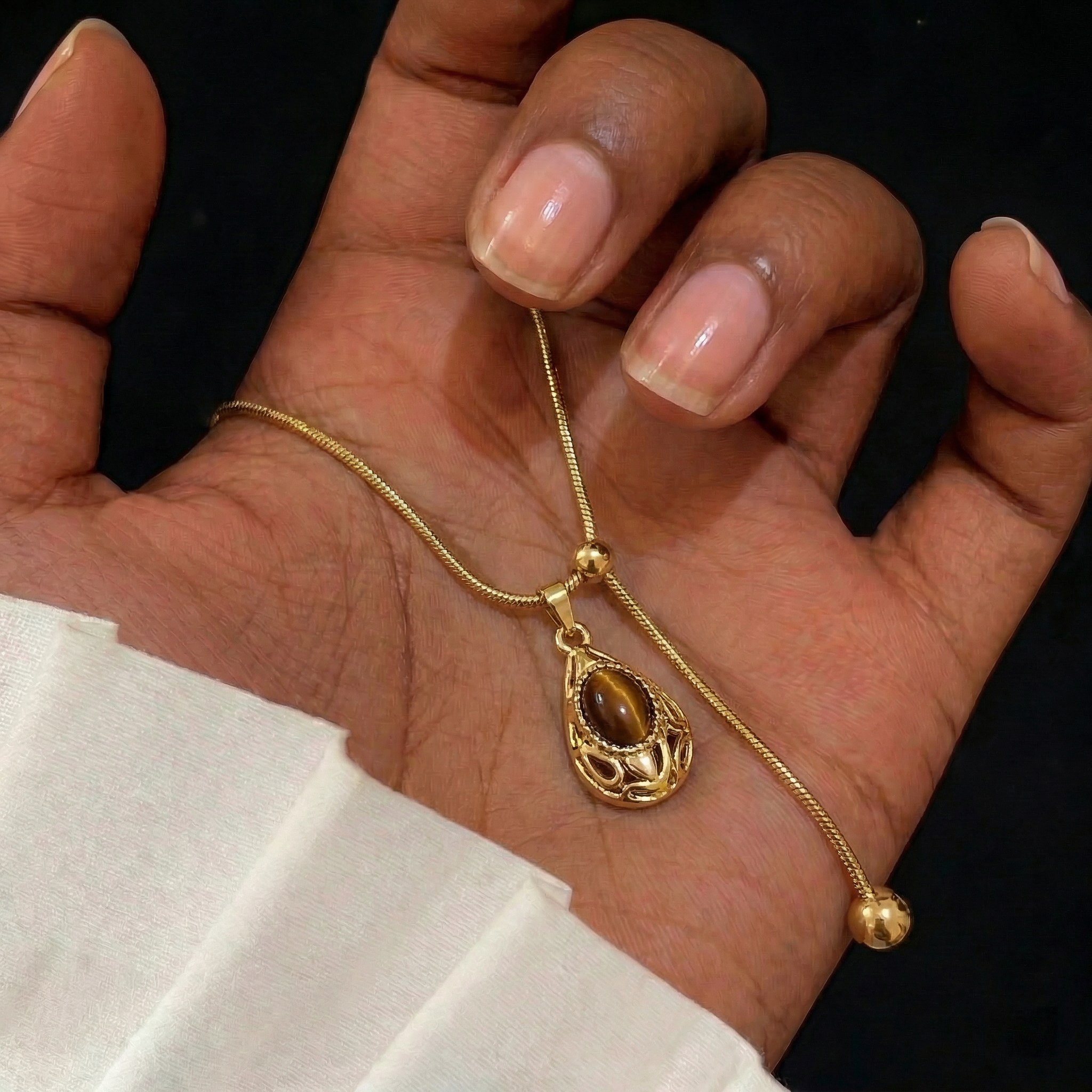 Tiger's Eye Teardrop Necklace in 18K Gold-Plated Copper