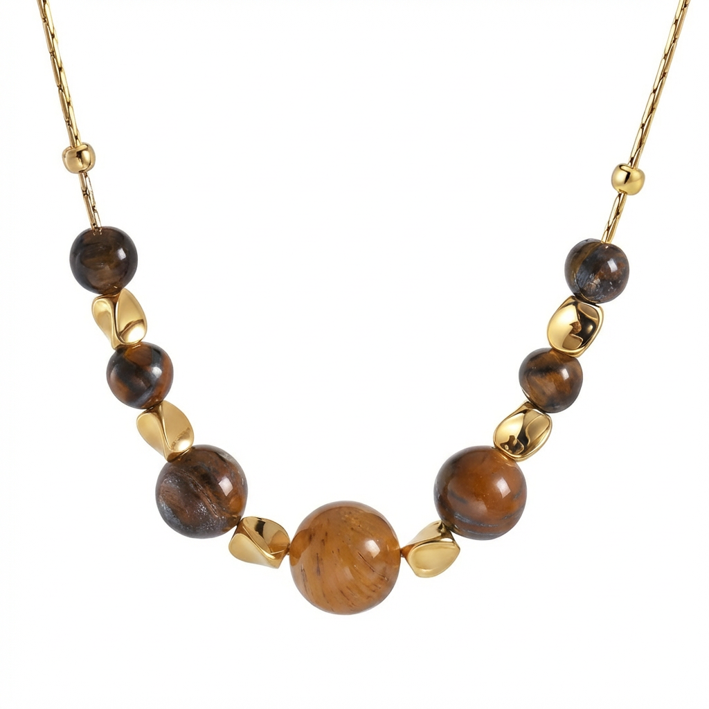 Tiger's S Eye Necklace in 18K Gold Plated Copper