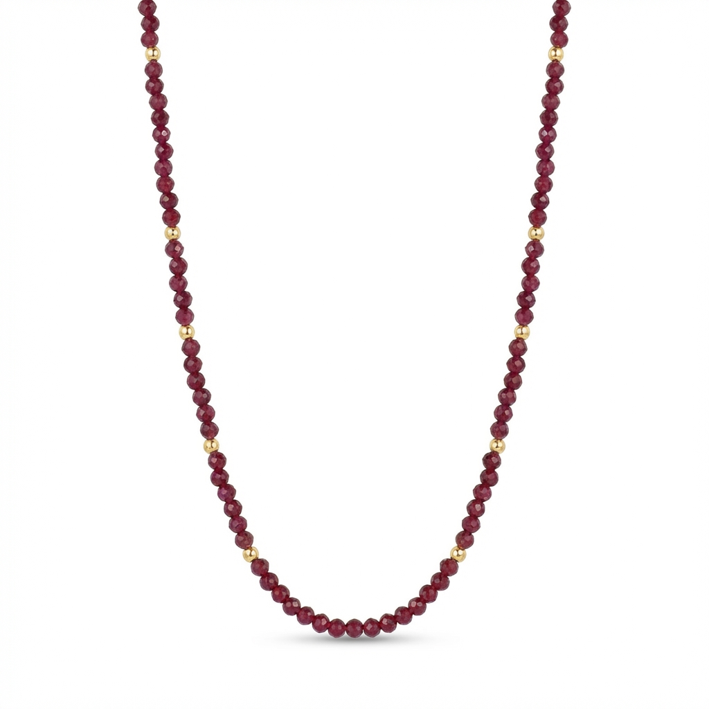 Red Garnet Necklace in 18K Gold-Plated Silver